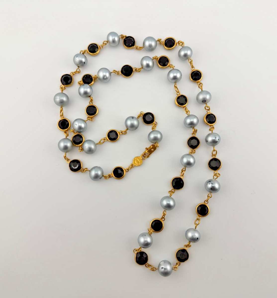 Austrian Crystal USA Signed Crystal & Faux Pearl Link Necklace Gold Tone