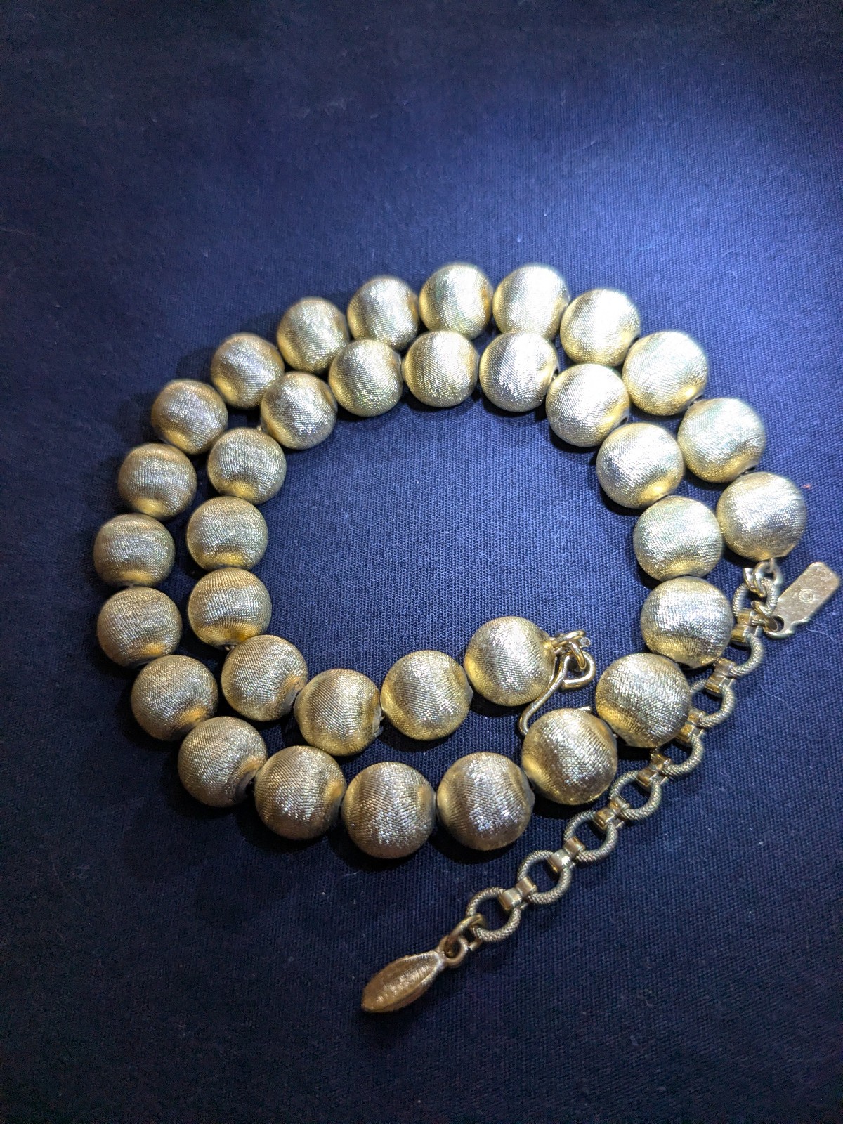 Vintage Monet Textured Gold‑Tone Bead Necklace 15–17″ Adjustable Signed 37.82g