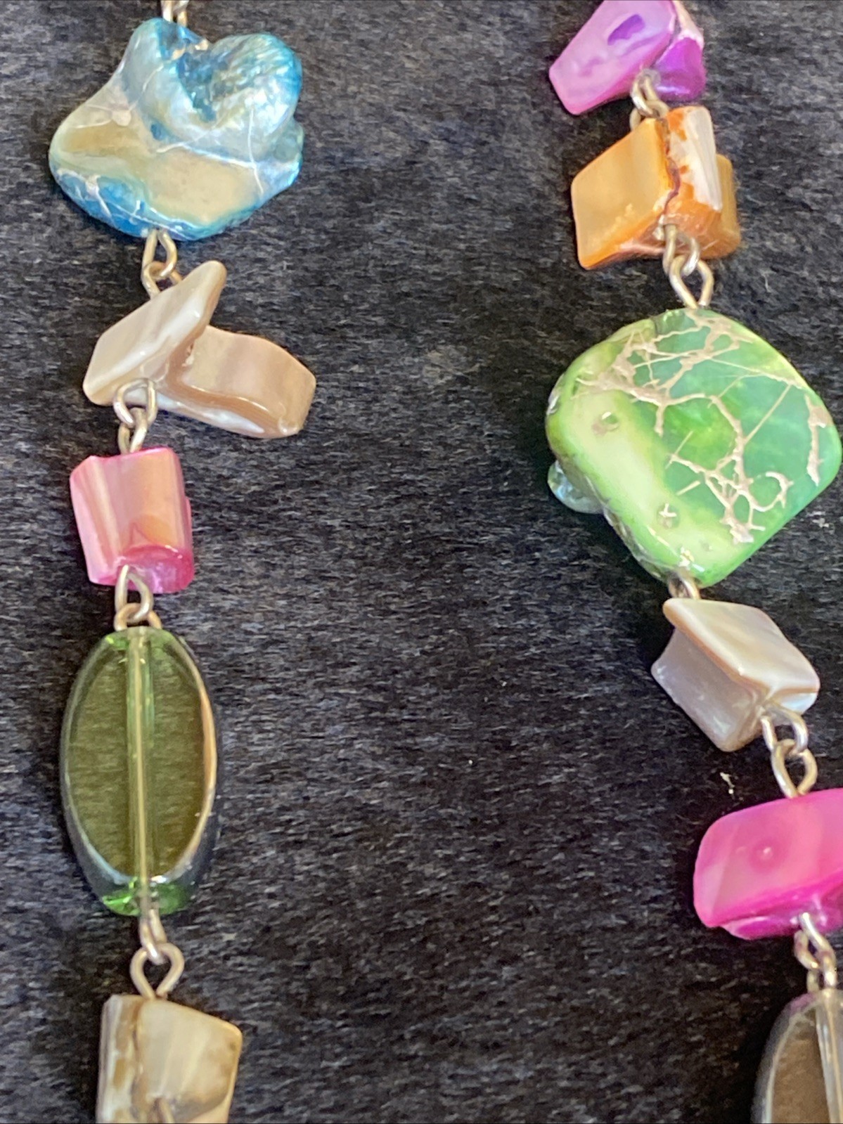 Necklace 38” Dyed Shells Veneer Multi Color Squares Dyed Shells Necklace