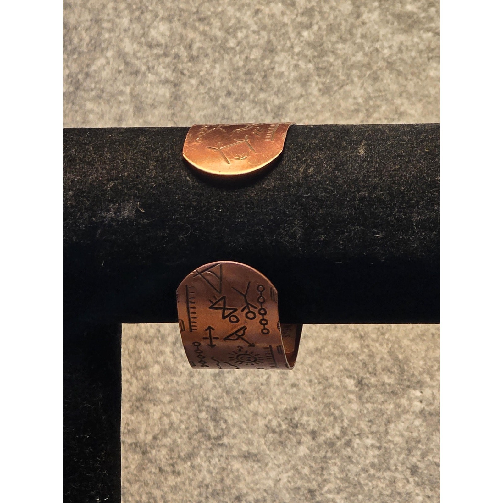 Vintage Solid Copper Cuff Bracelet | Hieroglyphic Etched Design | 7” Open Cuff