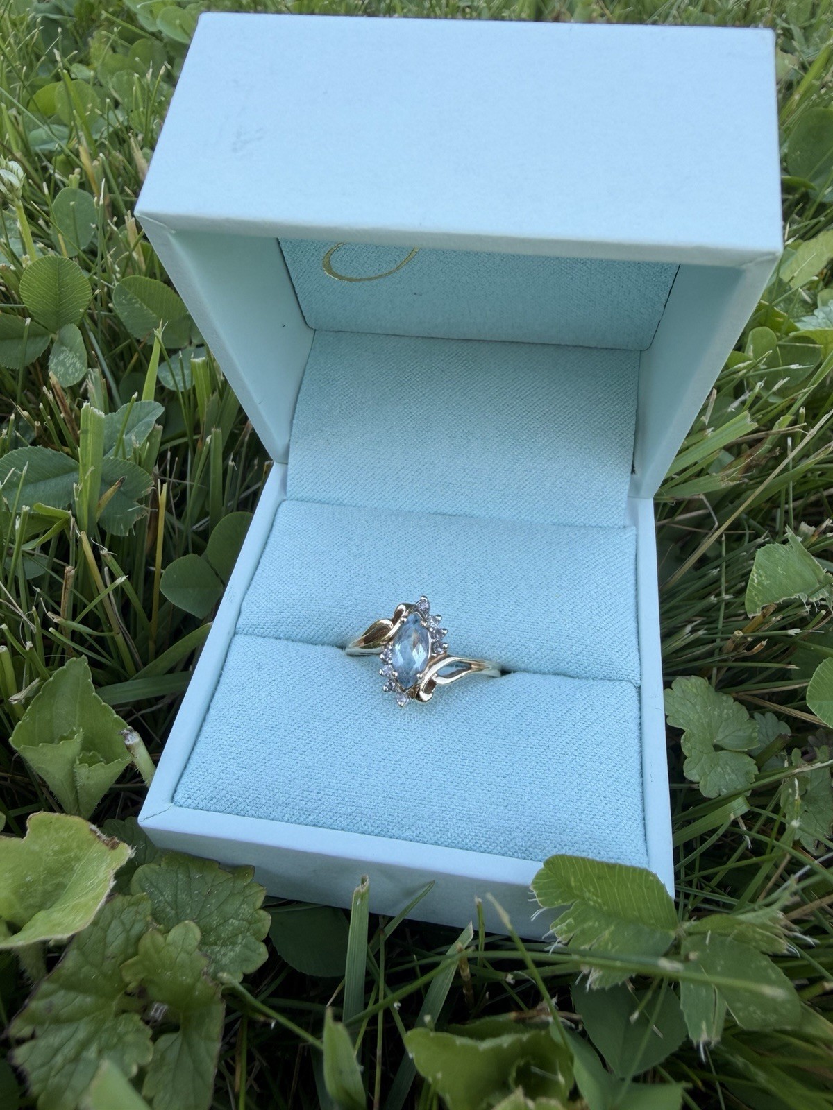 Vintage 14k Gold Ring With Aquamarine Stone Size 6.5