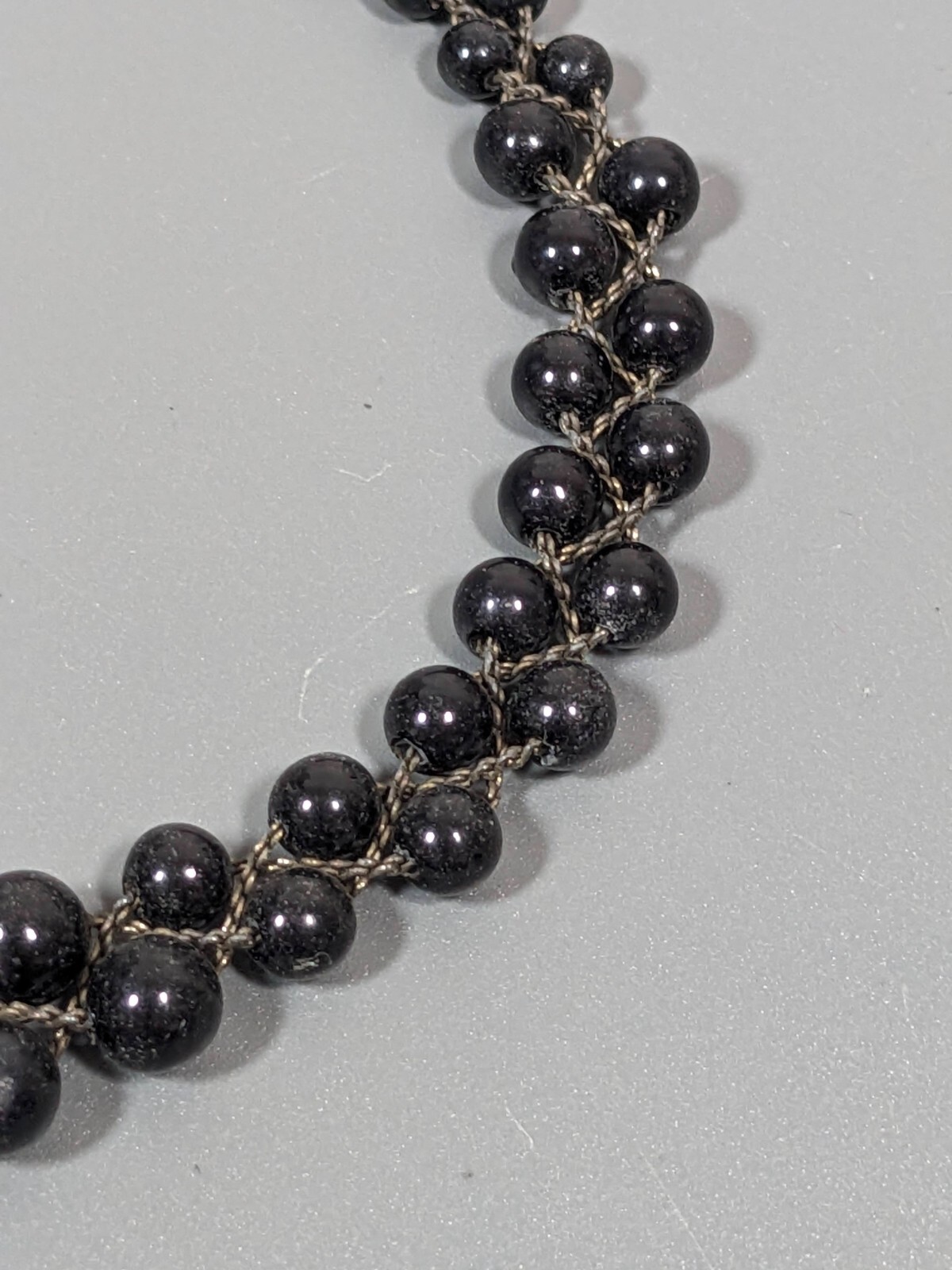 Vintage Black Bead Silver Tone Multi Chain Braided Necklace 17.5 in