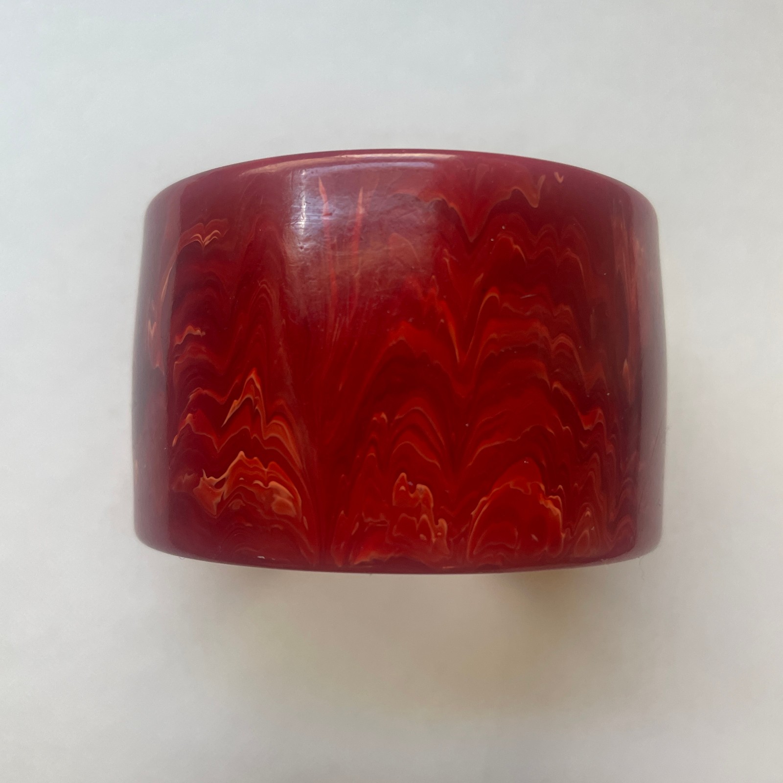 Bakelite Deep Red Cherry Marbled Wide Bangle Bracelet -Vintage -Statement Piece!