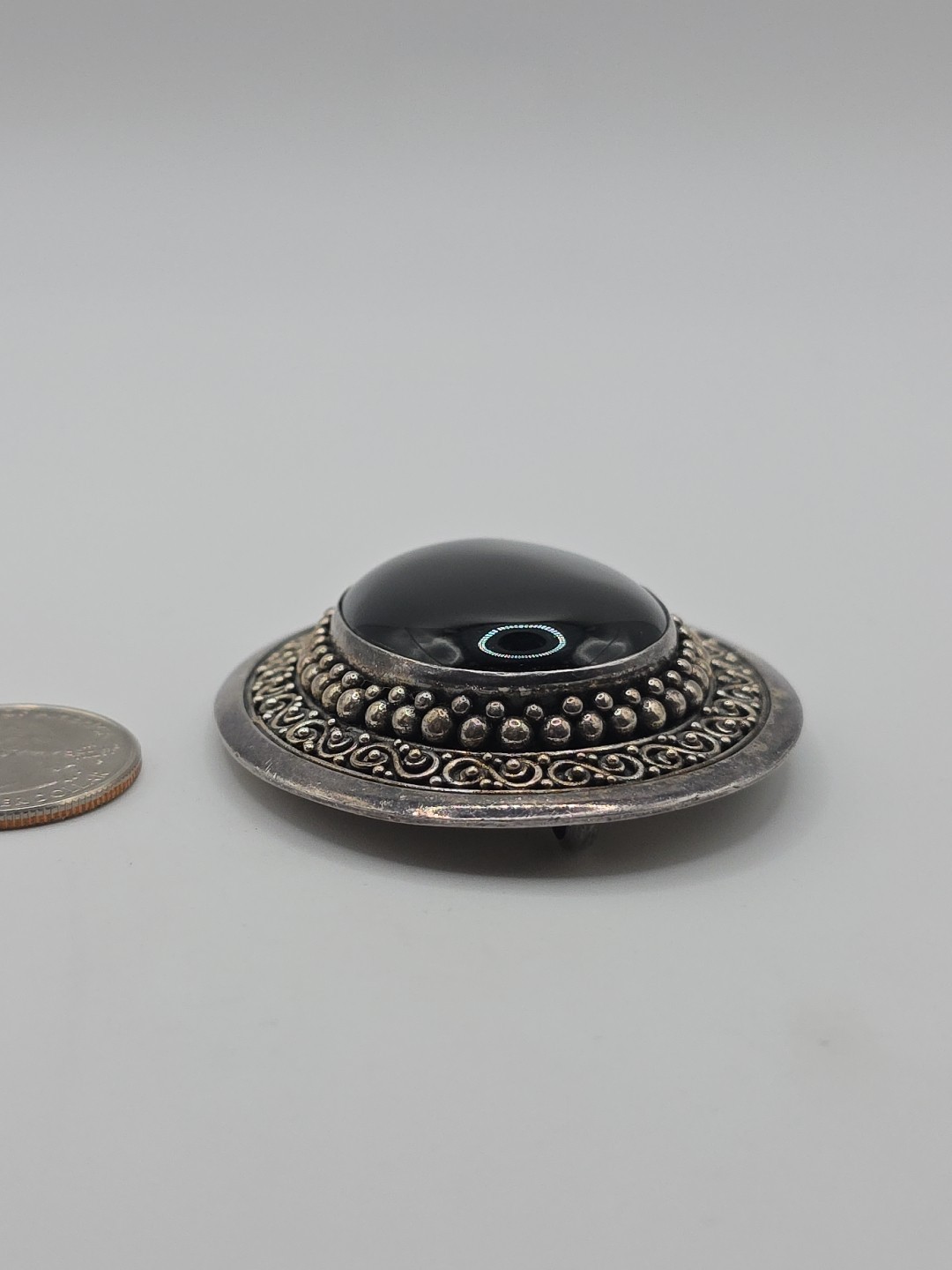 Vintage Sterling Silver 925 Large Oval Black Onyx Decorative Pendant 44g