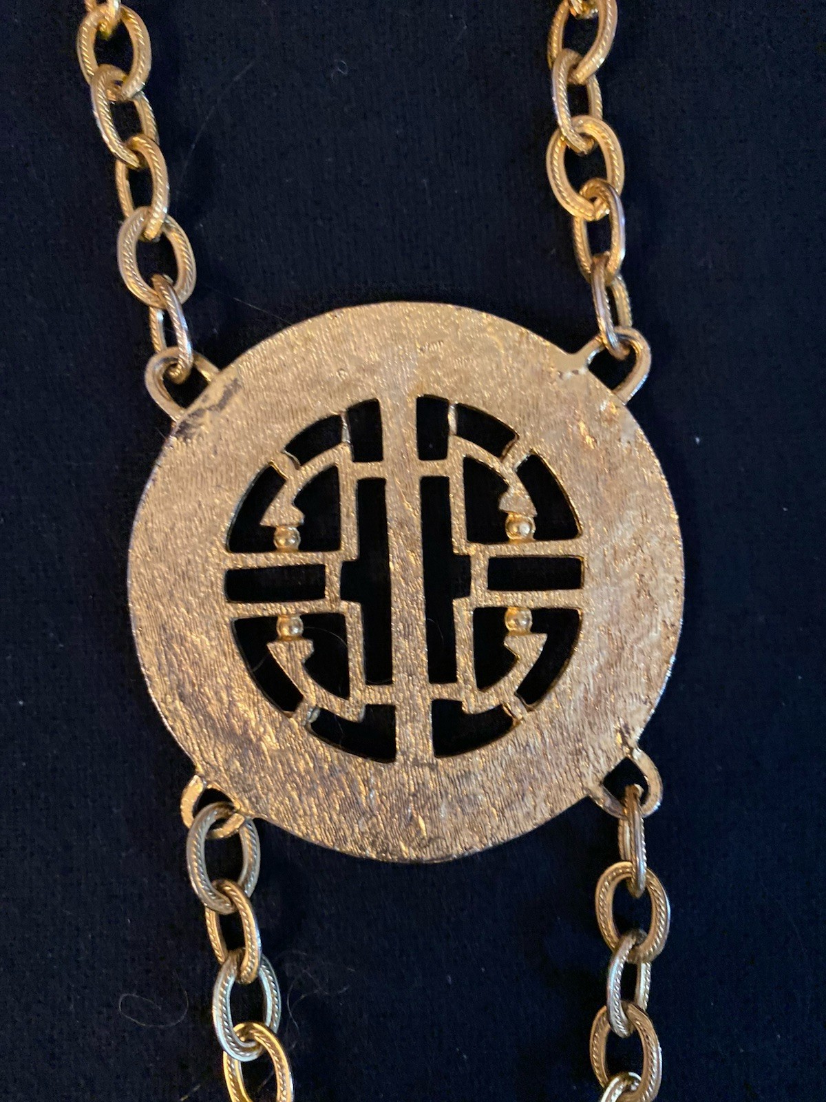 Vtg Alexis Kirk Large 3 Medallion Asian Style Necklace Runway