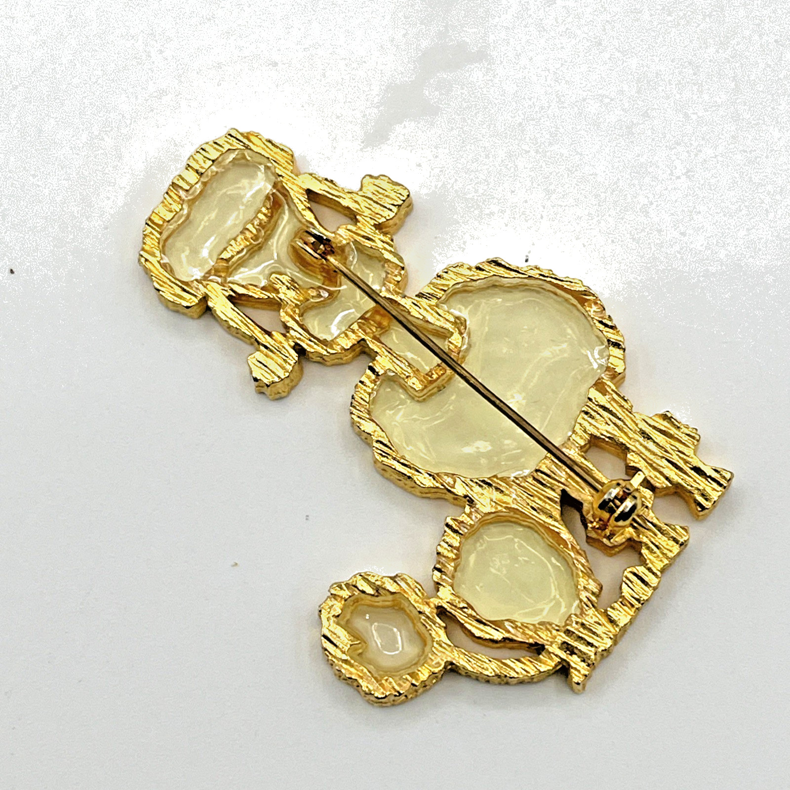 Lester Joy Brooch Gold Tone Resin Stained Glass Poodle Pin 2.25″