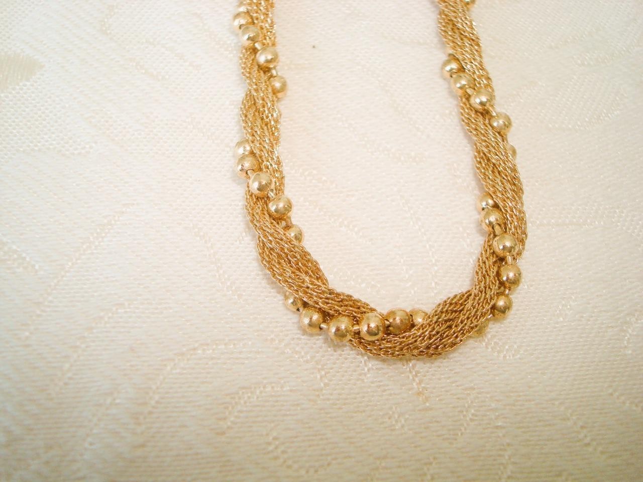 Vintage Gold Tone Beaded Mesh Twist Necklace 18 3/4 In. KJ
