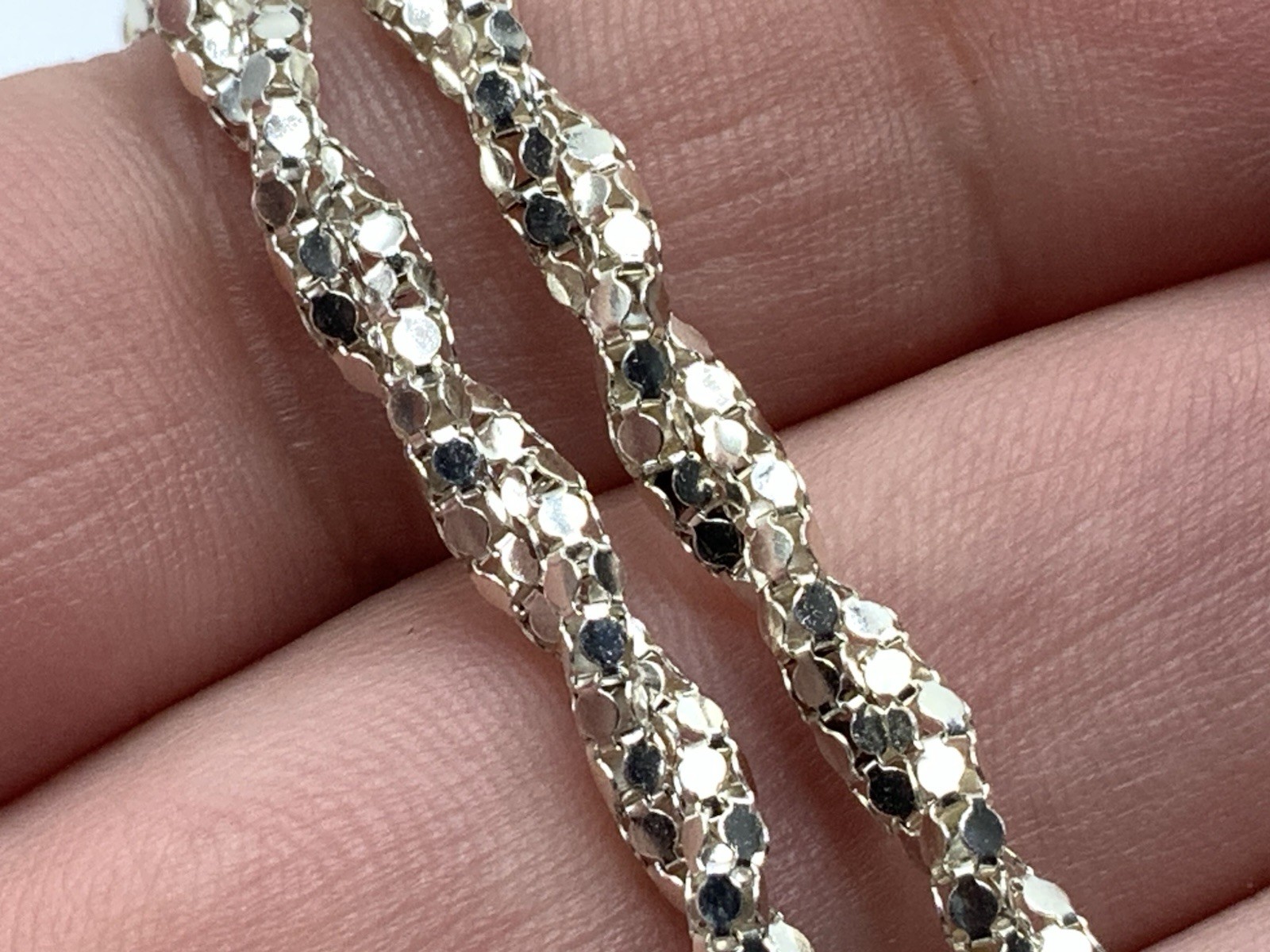 Sterling Silver Rhodium HAN ITALY 3.7 mm Popcorn Twist Chain 18” Necklace