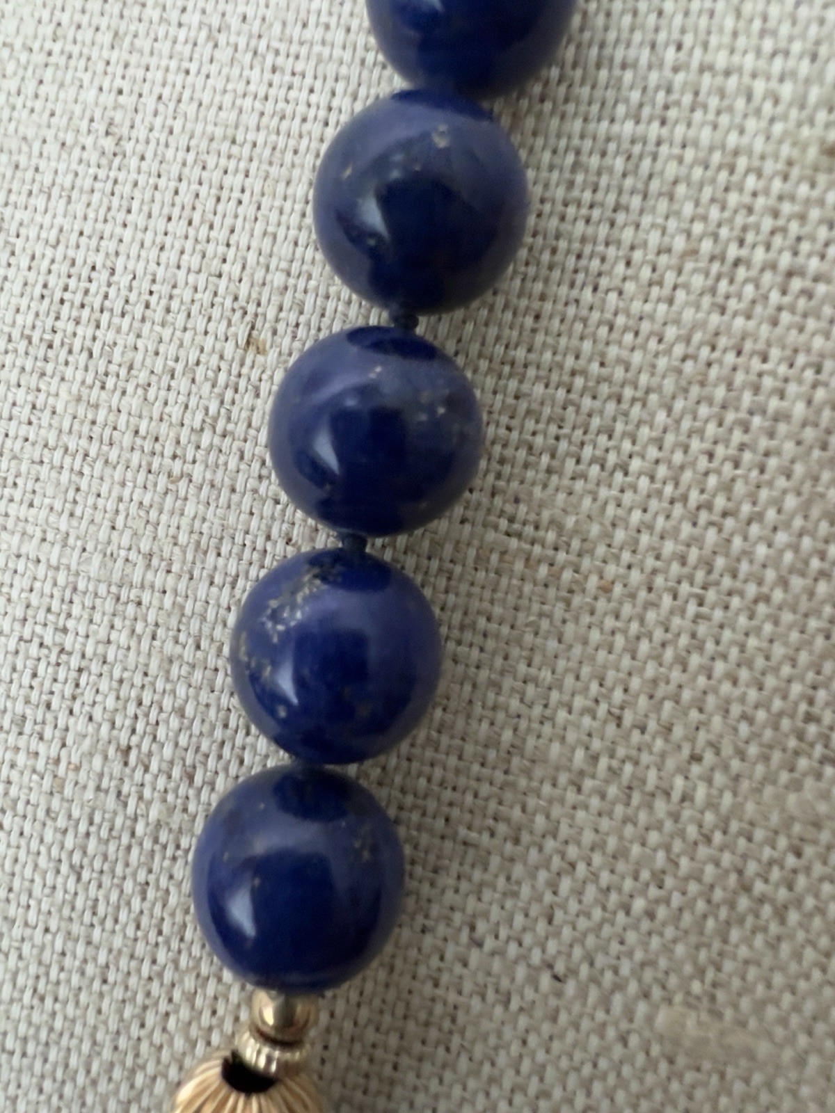 Vintage Lapis Lazuli and 14K Beads Hand Knotted 30” Necklace With Figural Beads