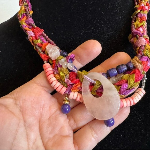 Vintage Rose Quartz Beaded Necklace Pink Agate Natural Genuine Gem Stones