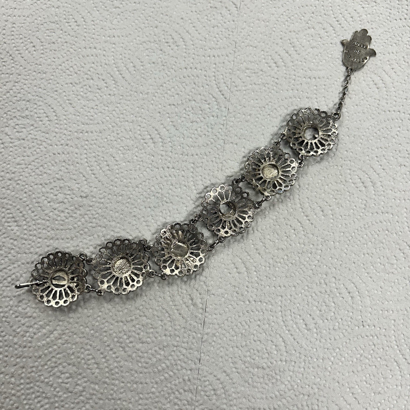 Vintage Souvenir Du Maroc Silver Bracelet Armenian Hamsa Moon Star Camel Travel