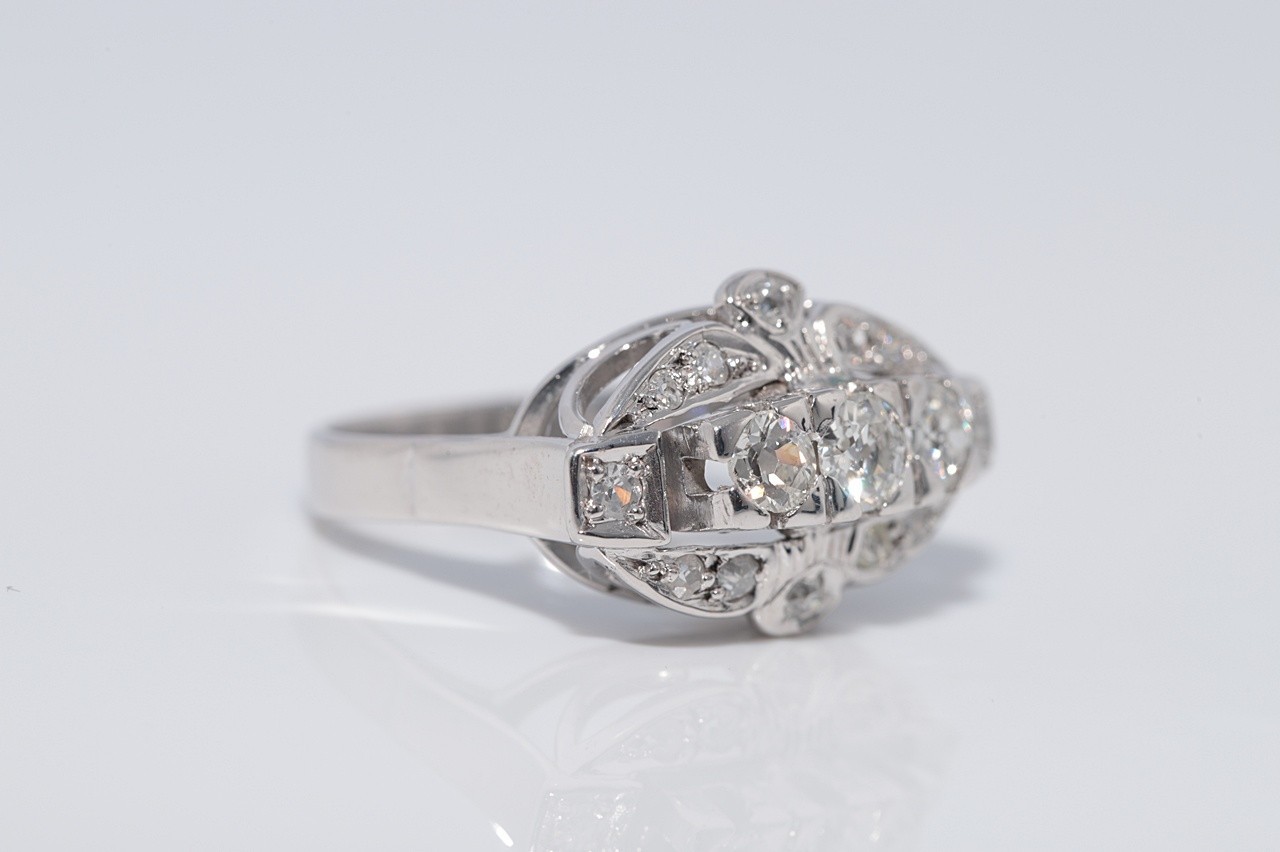 Antique Circa 1920s 14k Gold Art Deco Natural Diamond Decorated Ring