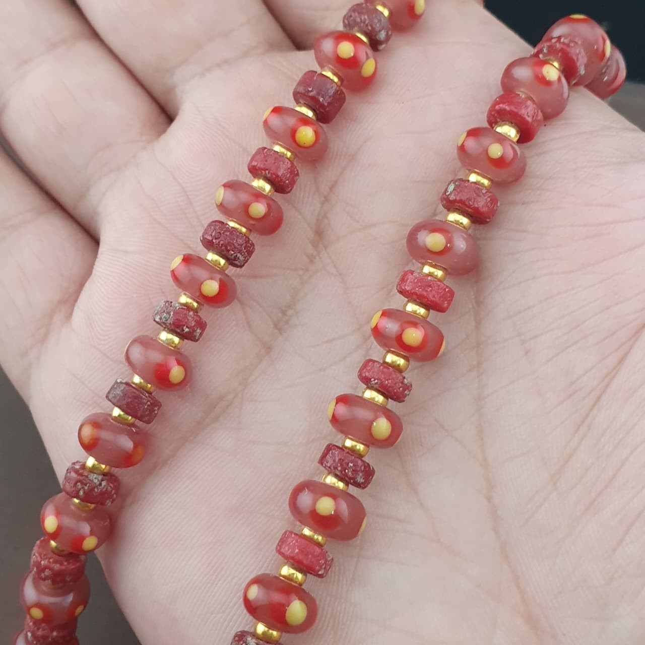 Vintage Venetian Tiny Tire Eye Glass Beads Necklace 26in 8.4-9.2mm