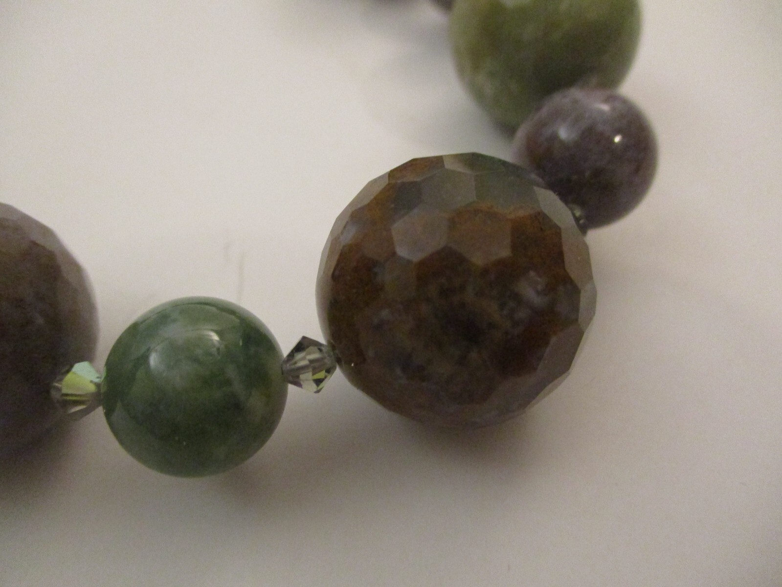 Vintage Large Polished Stone Bead Necklace Graduated Faceted Sterling Clasp