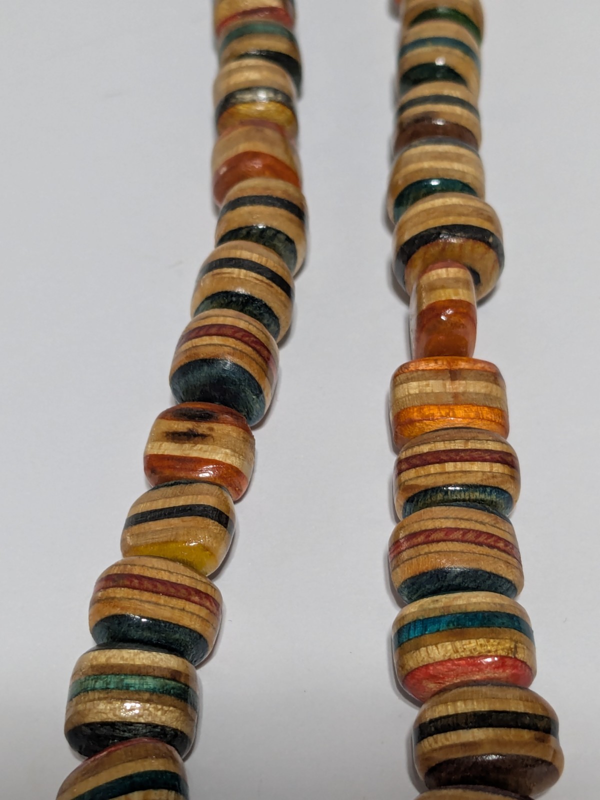 Vintage Multicolor Wood Bead Handmade Necklace. Silver Tone End Caps. 21″ BOHO