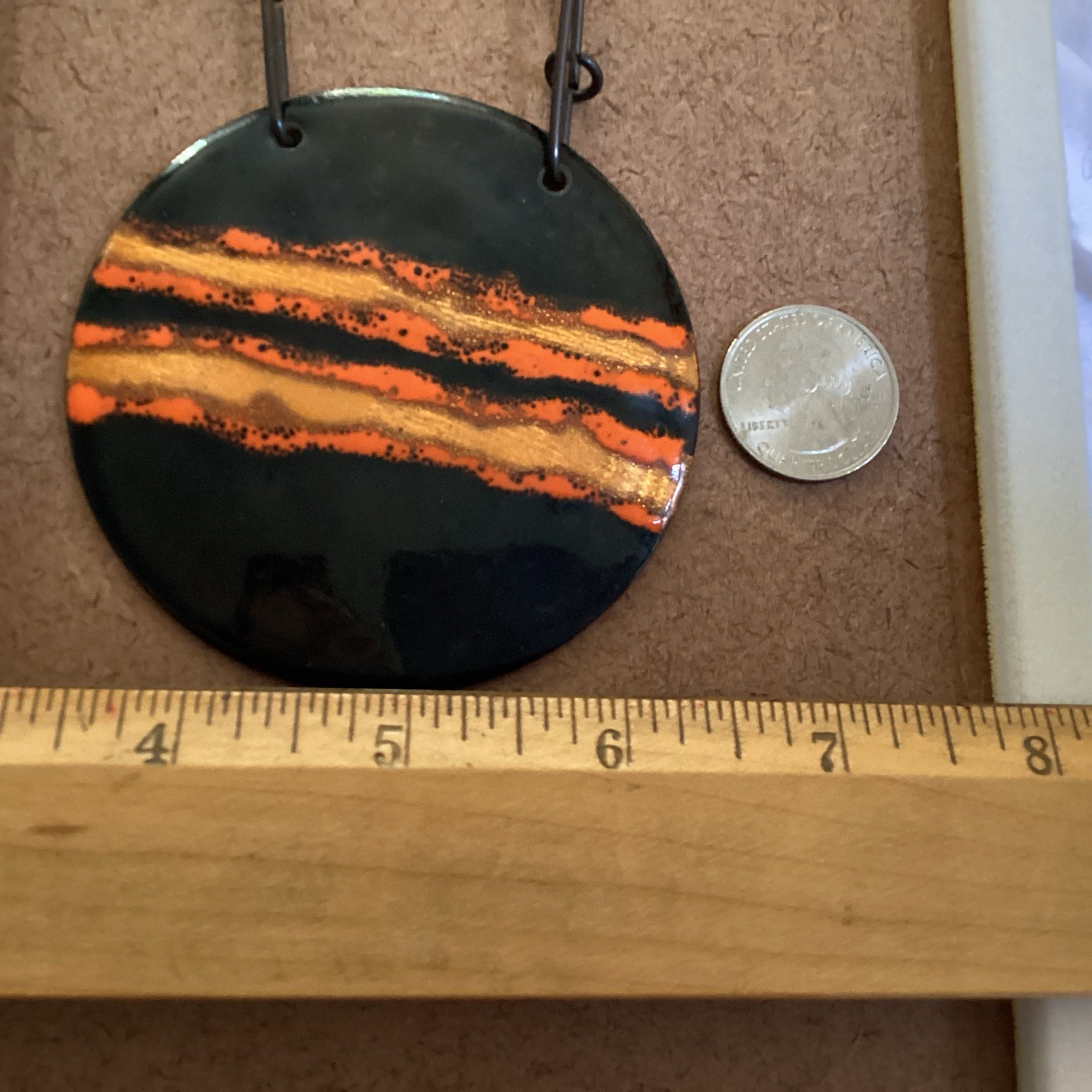 Vtg. Amazing Enamel On Copper Statement Necklace Hand Made 26” Long