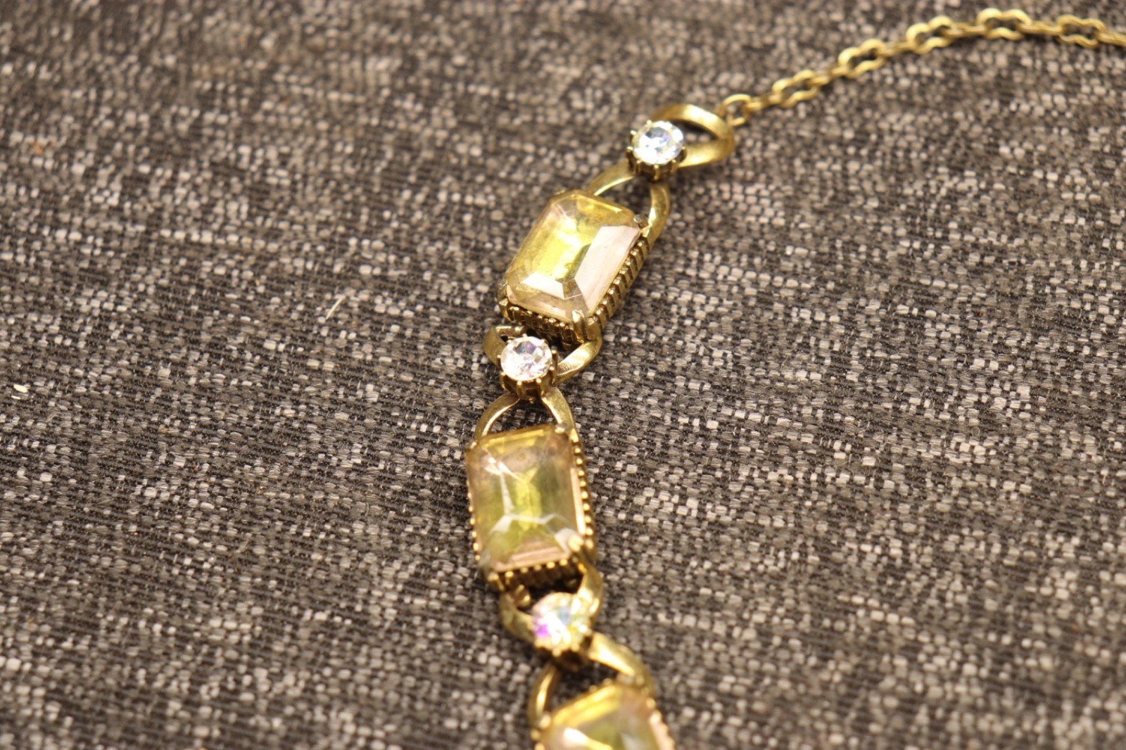 Vintage Florenza Aurora Borealis Lime Green Emerald Cut Runway Necklace