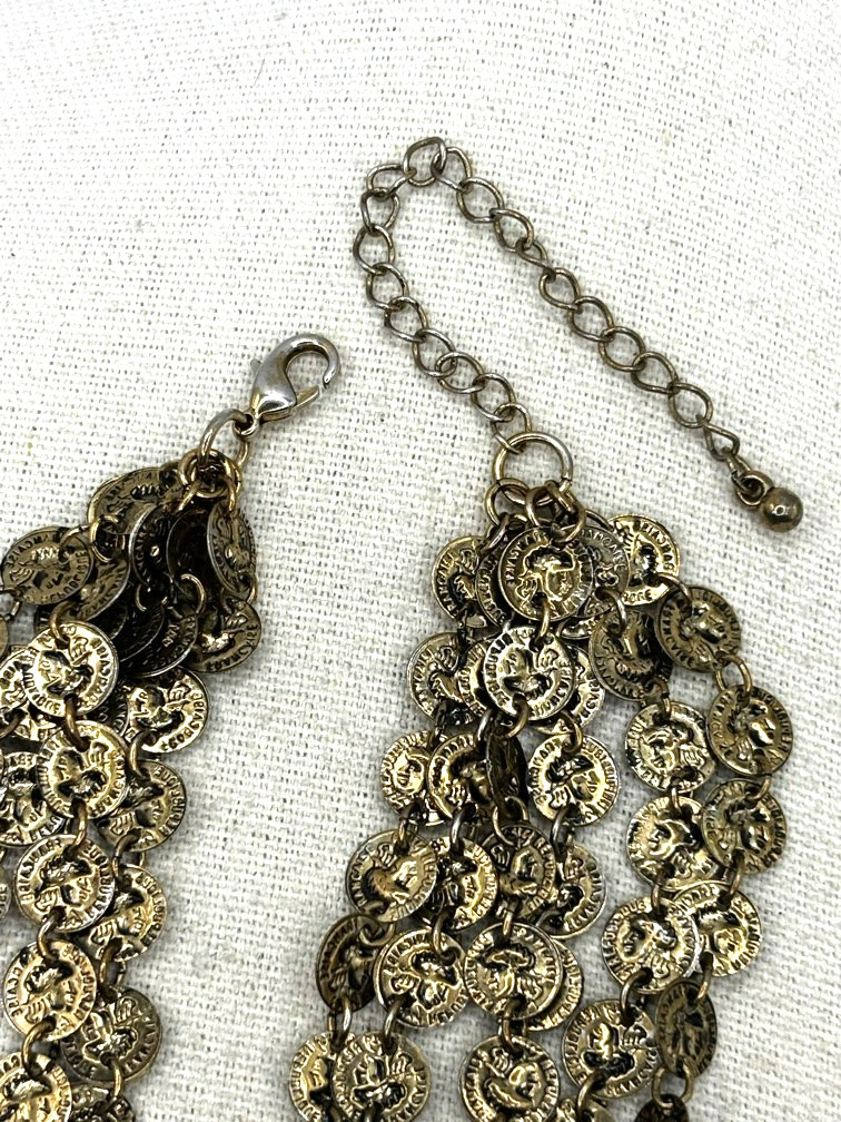 Vintage Mini Republic Of France Coin Link Multi Chain Gold Tone Layered Necklace