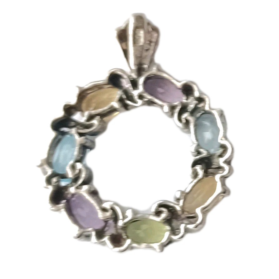 DBJ MULTI-GEMSTONE WREATH PENDANT 925 STERLING SILVER Peridot,Amethyst,Topaz,et