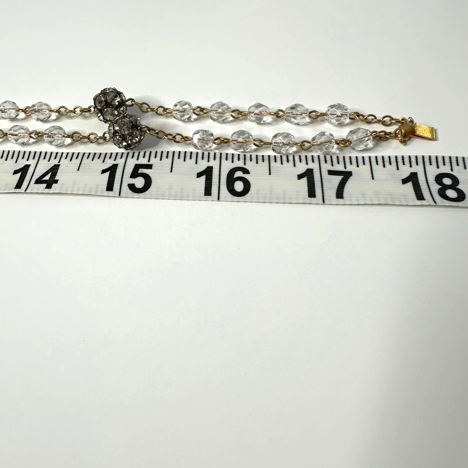 VTG Double Strand Crystal Bead Rosary Bracelet Necklace Cross Pendant Gold Tone