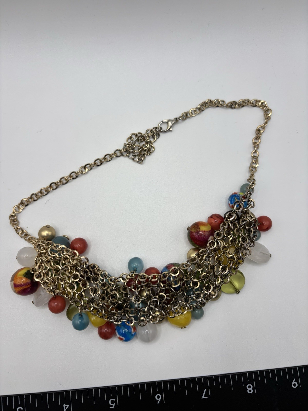 Vintage Chunky Multicolor Beaded Cluster Bib Statement Necklace Artsy Boho 19″