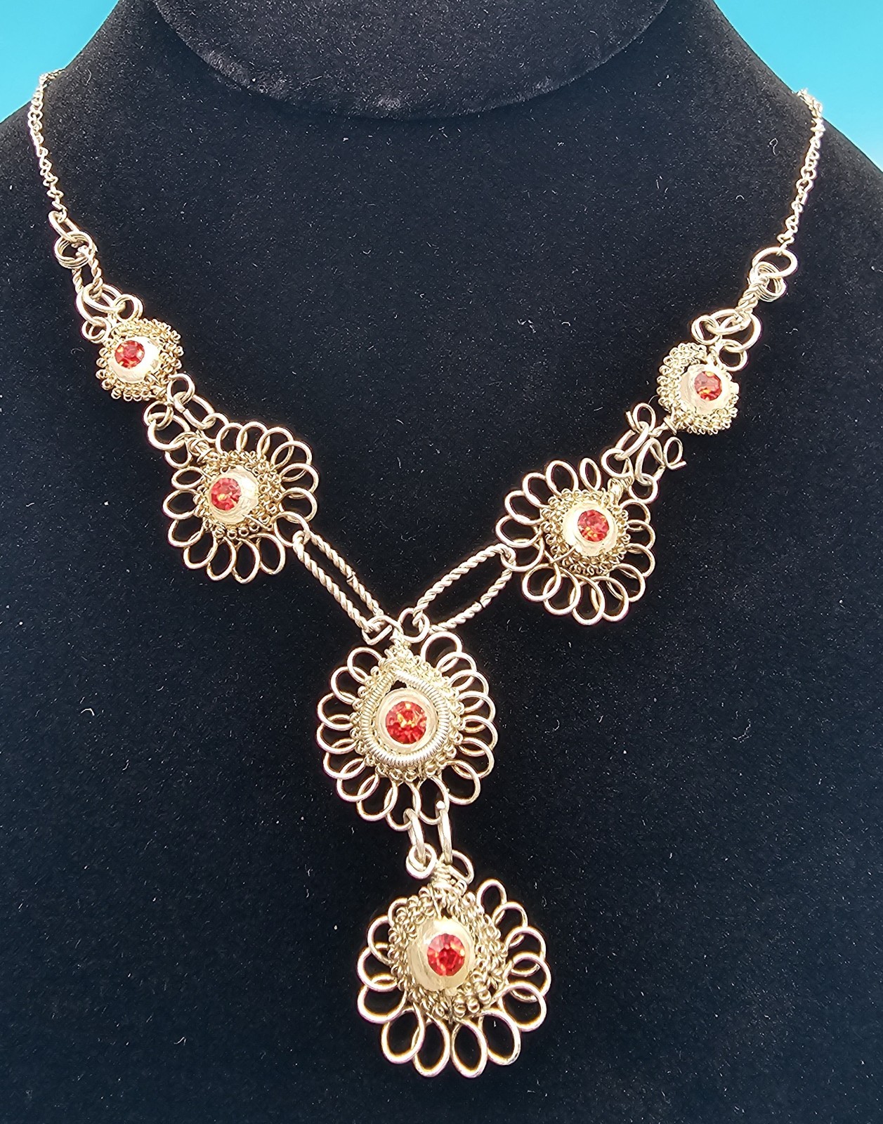 Vintage Cannetille Spun Wire Necklace Lot 2 Faux Pearl Rhinestone Original Clasp