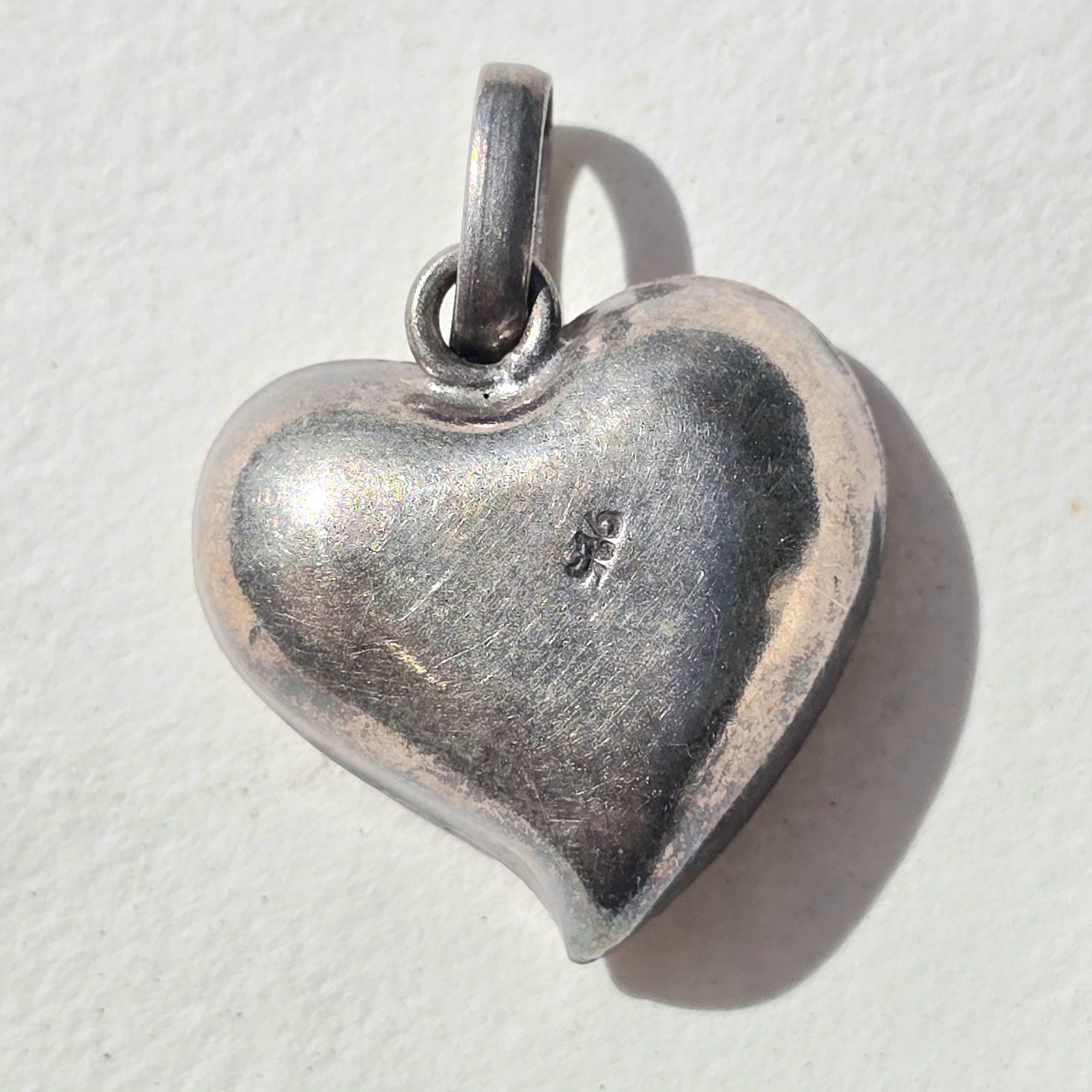 Vintage Sterling Silver Dried Flowers Heart Lucite Pendant Charm