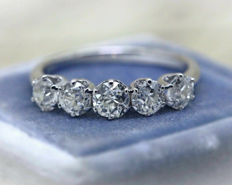 Vintage Five Stone Silver Ring, Old European Cut Minimalist Daily Wear Ring