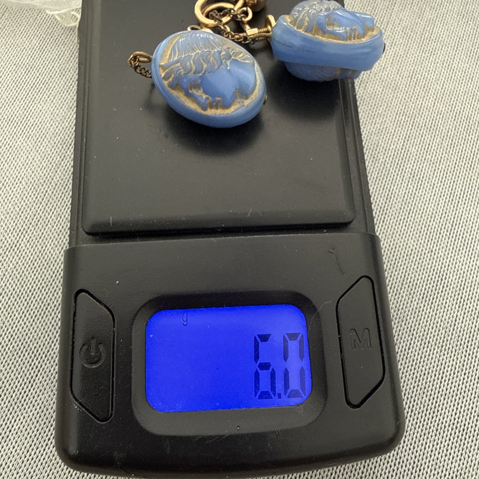VTG Blue Intaglio Men Figure Head 1/20 12kGF One Of Kind Rare 2”1/4 Earring