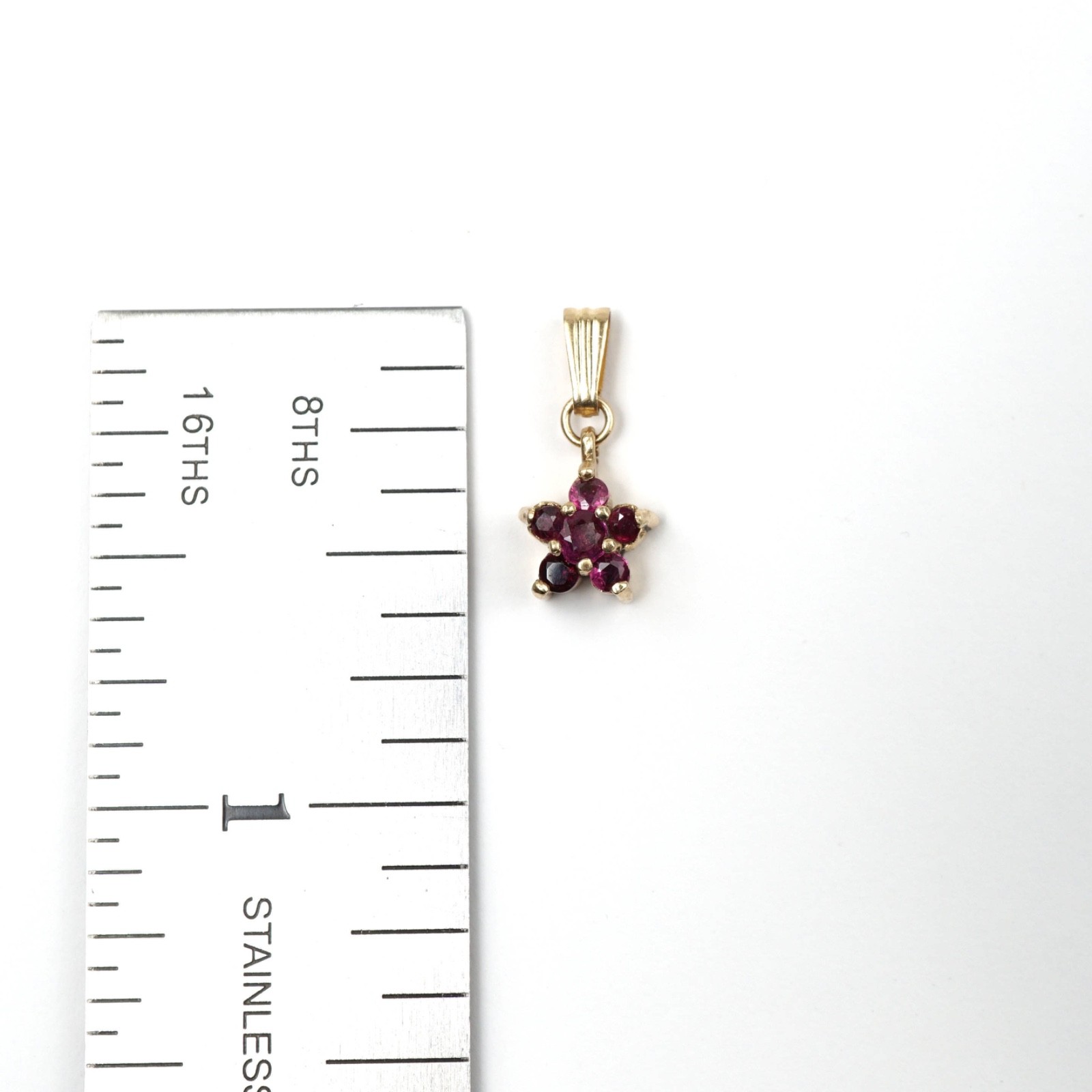 14K Solid Yellow Gold Natural Ruby Gold Star Pendant Necklace, 5 Red Rubies