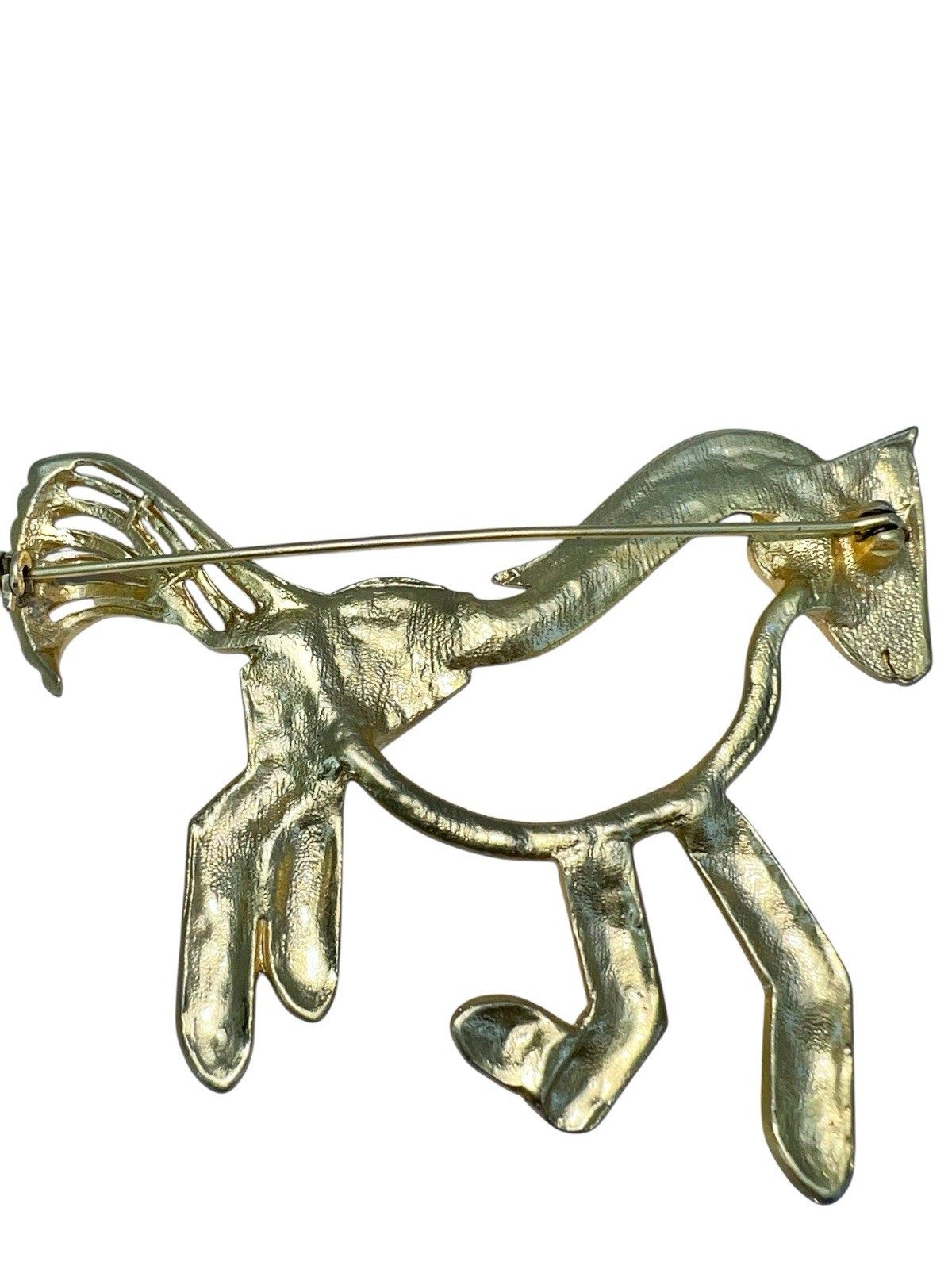 GALLOPING HORSE RHINESTONE BROOCH PIN ABSTRACT BRUTALIST FANTASY WHIMSICAL MAGIC