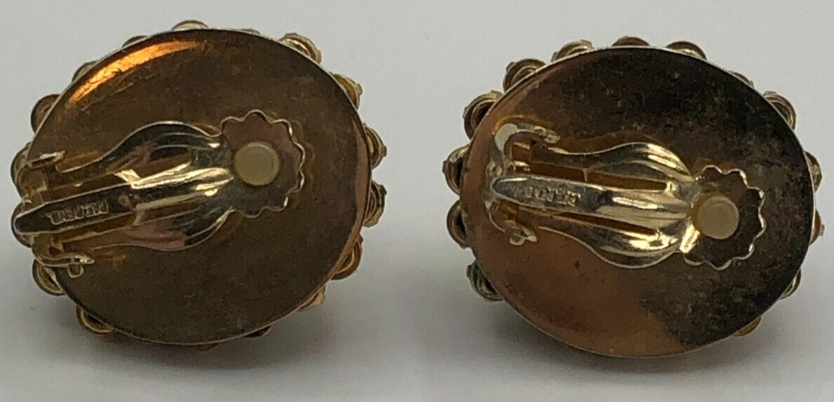 Vintage Clip Earrings Signed Pat Pend Dome Cluster Prong Set Topaz AB Rhinestone