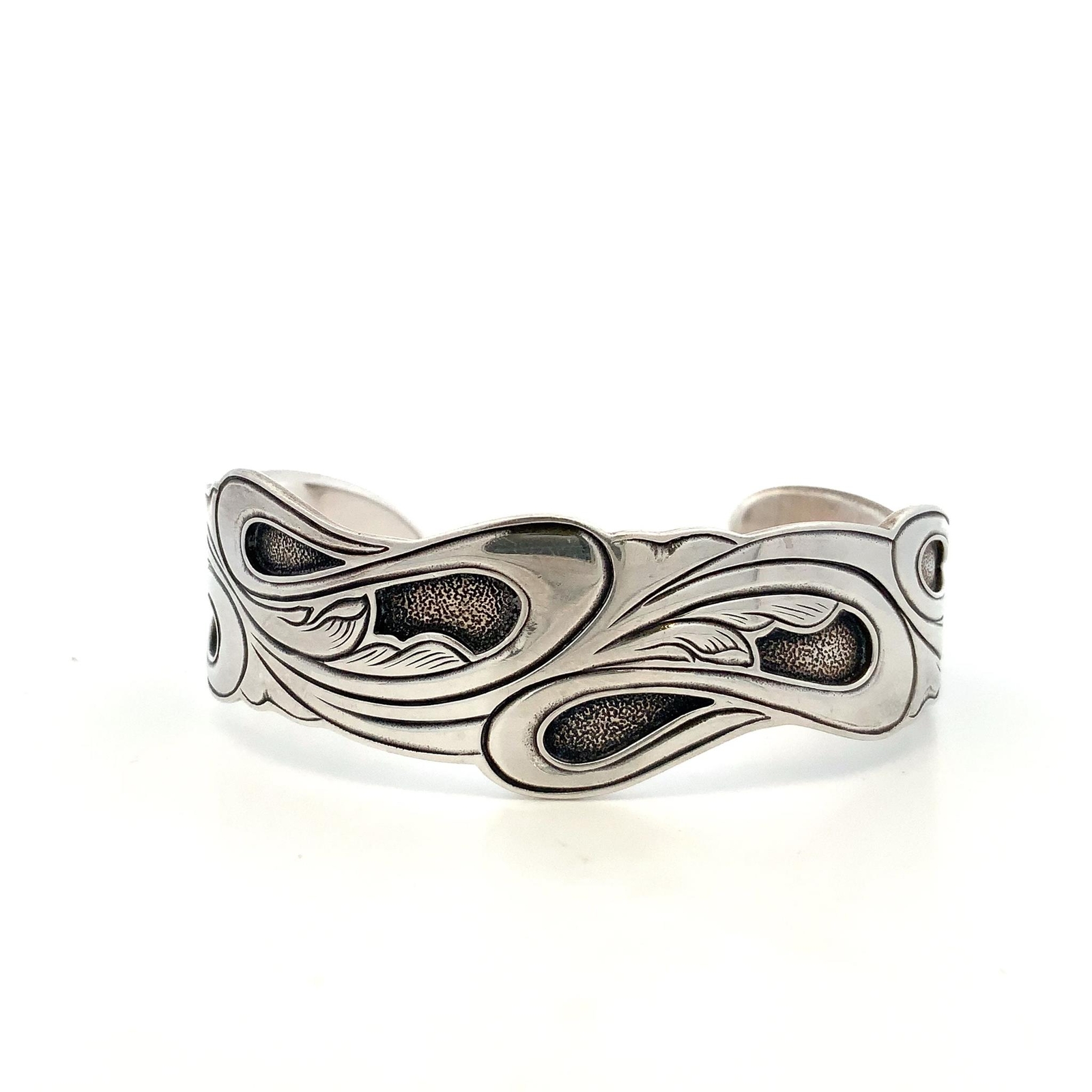 Signed Kit Carson Sterling Silver Vintage Abstract Modern Swirl Cuff Bracelet 7