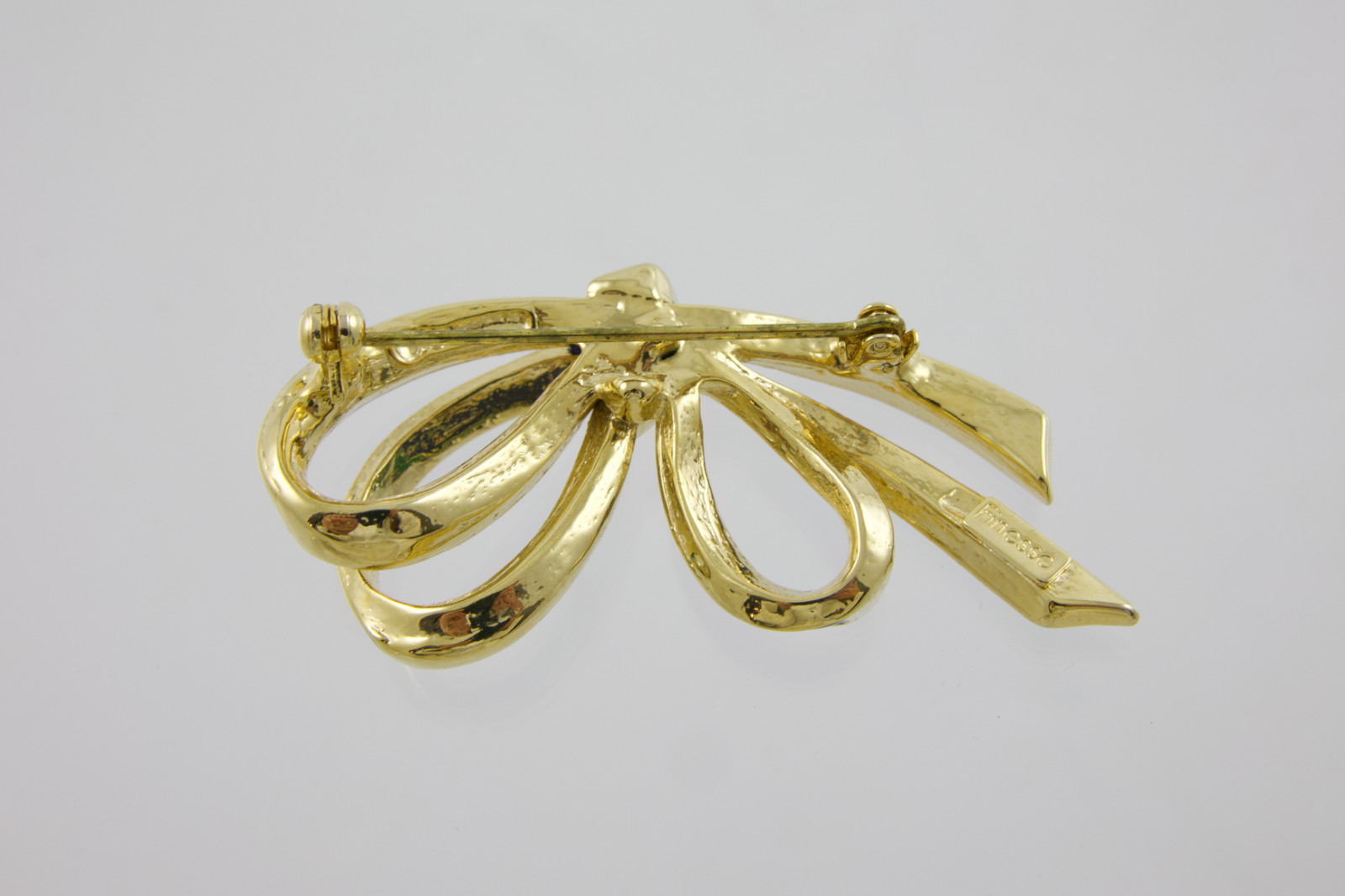 Vintage Finesse Blue & Green Enameled Rhinestone Ribbon Bow Brooch
