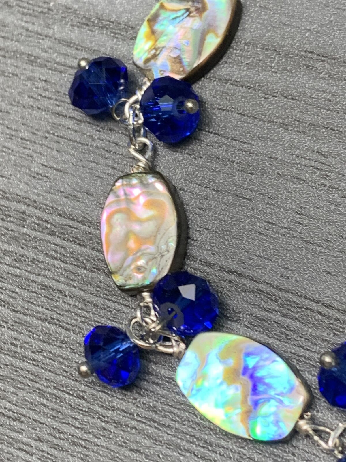 Vintage Beach Ocean Theme Abalone Shell Blue Crystal Bracelet 7.5”-9”