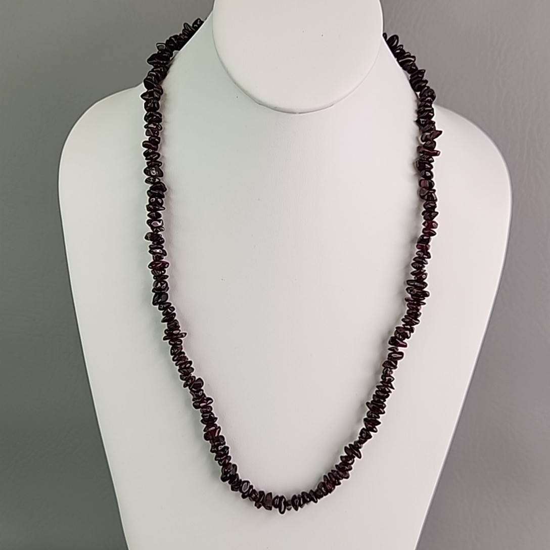 Garnet Chip Beaded Necklace Red Purple Heavy 24″