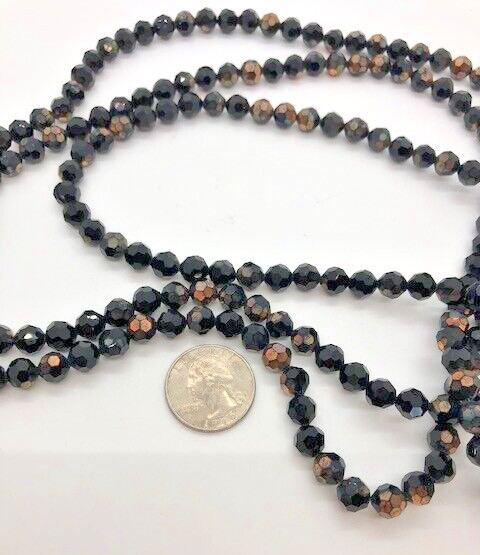 Czech Glass Fire Polished Faceted Jet Black Glass Bead Opera Length Necklace