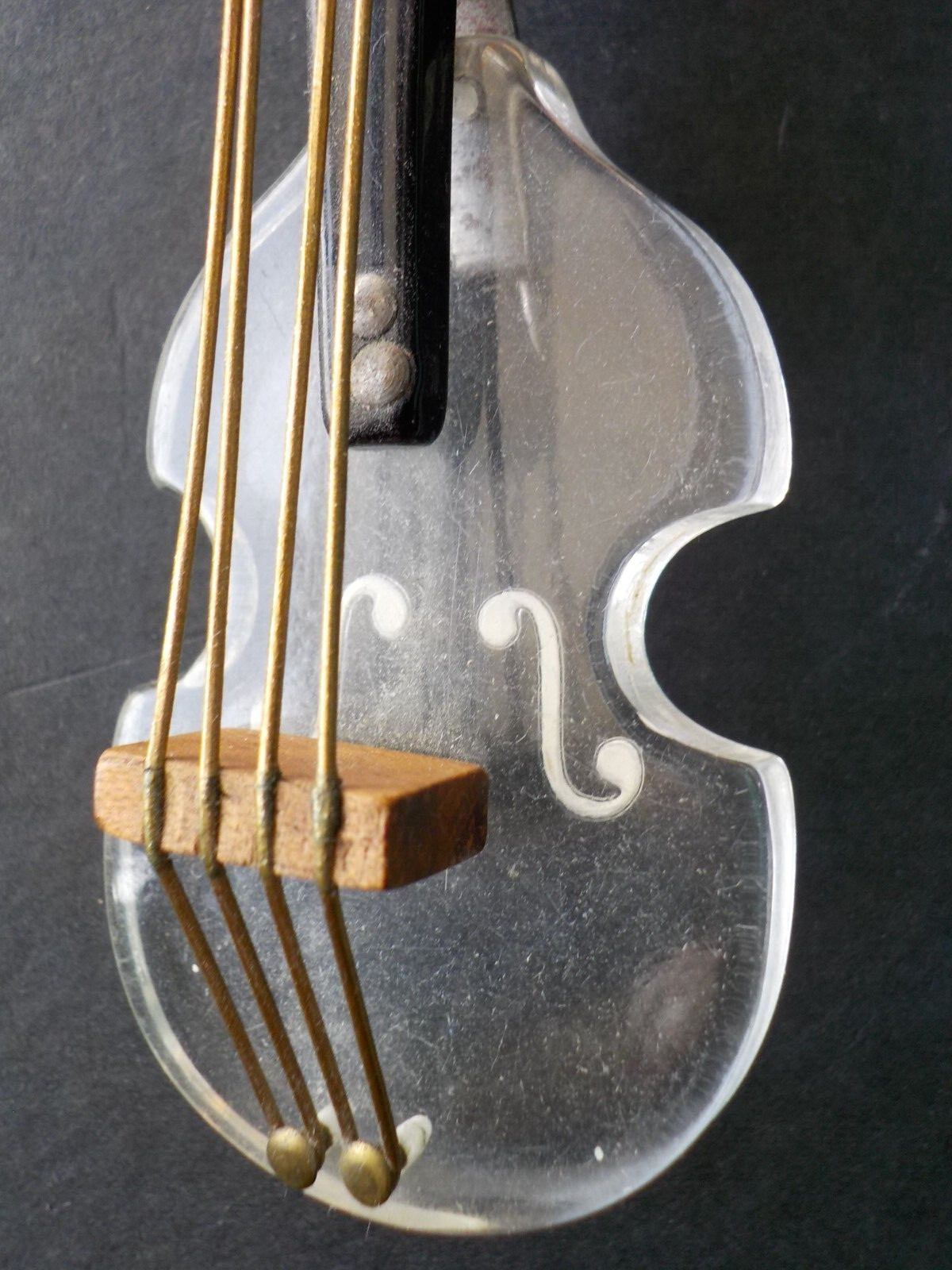 Vintage Black & Clear Lucite & Wood Fiddle or Violin Pin Brooch