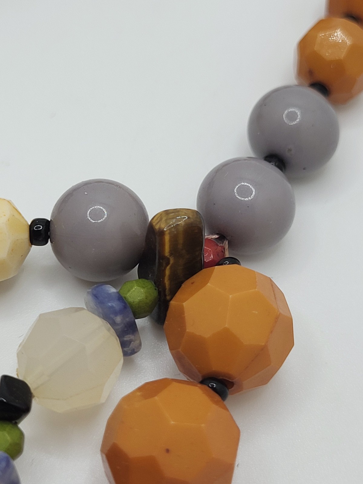 NENA Statement Natural & Acrylic Stone Choker Layered Faceted Beads & Pendant