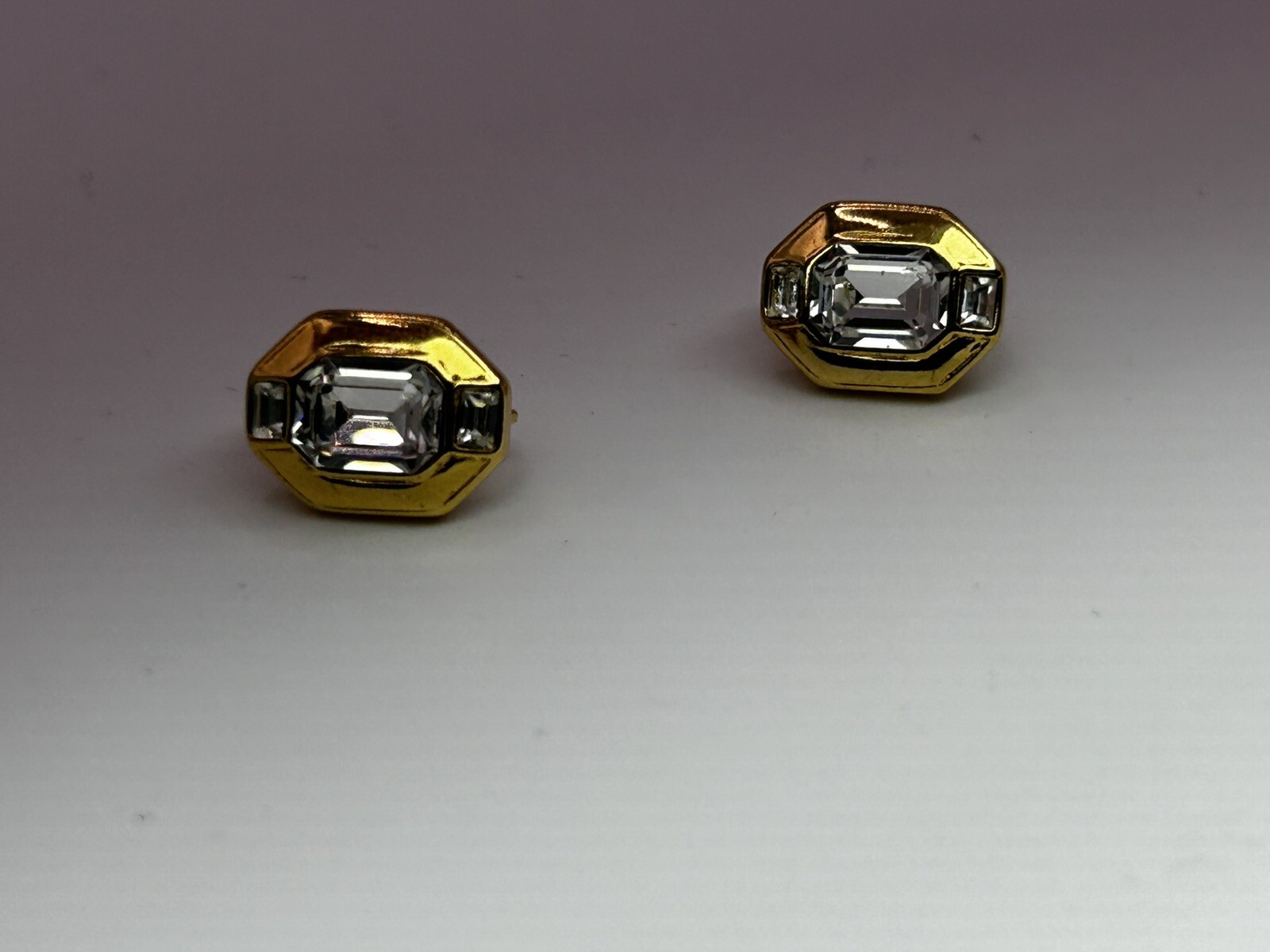 Vintage – Crown Trifari Rhinestone Clip Earrings – See Notes