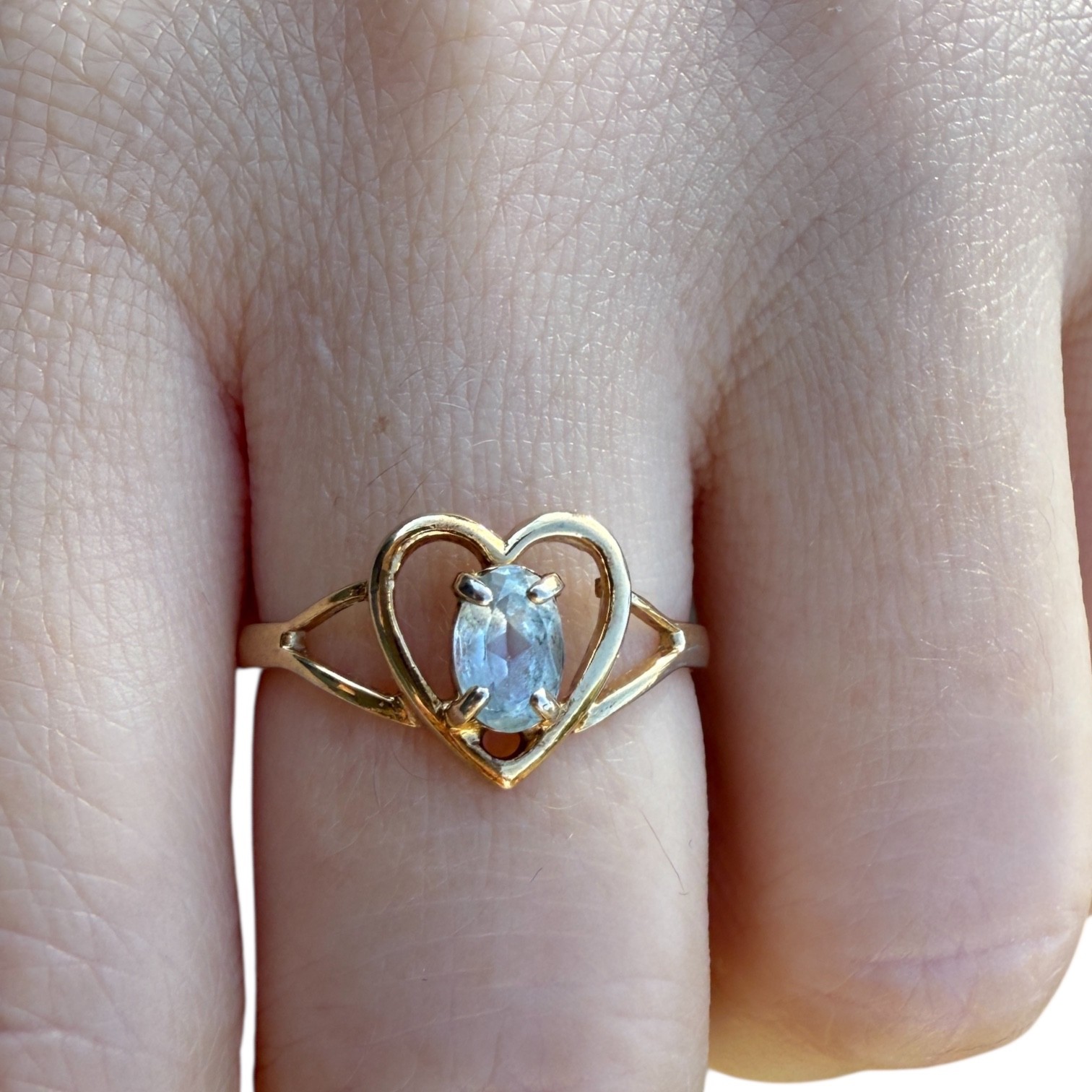 1980s–1990s Vintage Tested Blue Quartz Heart Ring 18k Electroplated Womens 6.75
