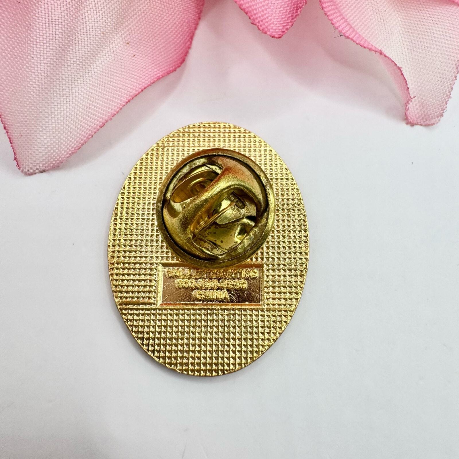 Vintage Red Carnation Flower Lapel Pin Valley Casting Signed Oval Enamel Lacquer
