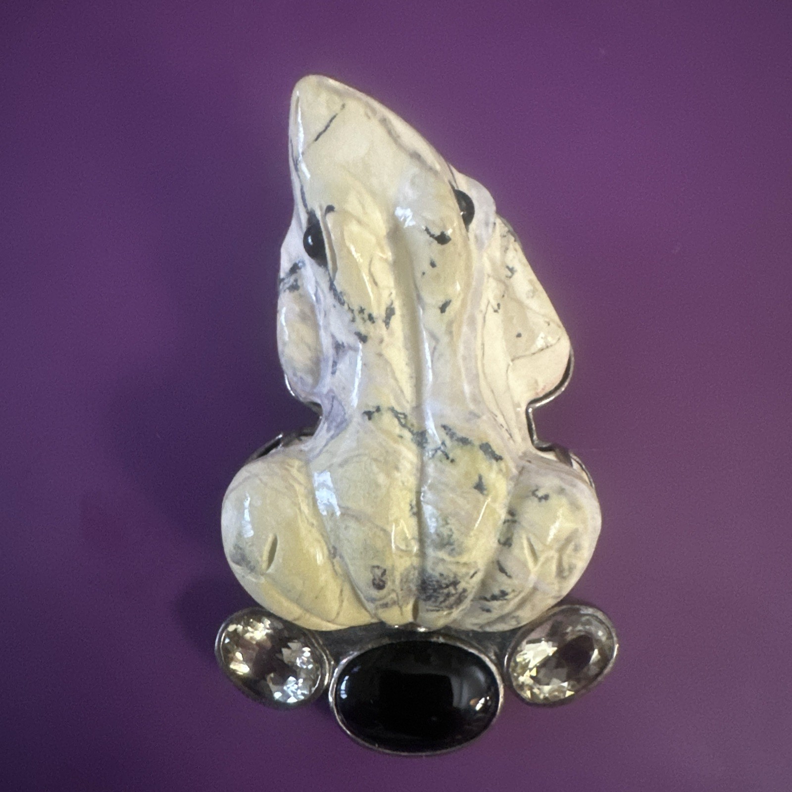 Amy Kahn Russell Vintage Frog 925 Yellow Jasper, Onyx, Citrine,