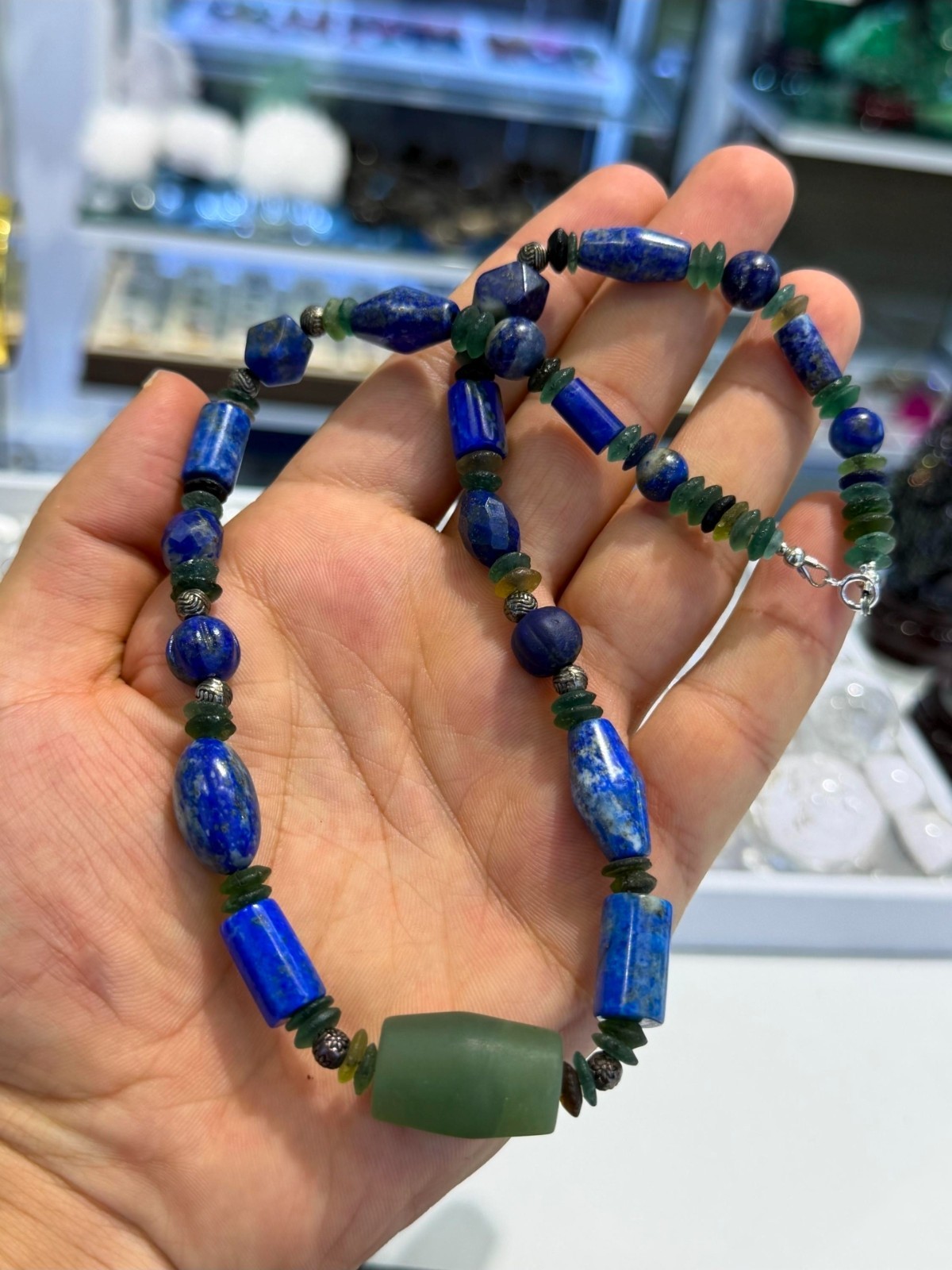 Vintage Tibetan Style Old Lapis Lazuli Jade Necklace Handcrafted Silver