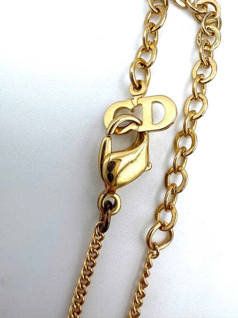 Christian Dior Circle Logo Gold Pendant Necklace 45cm Vintage