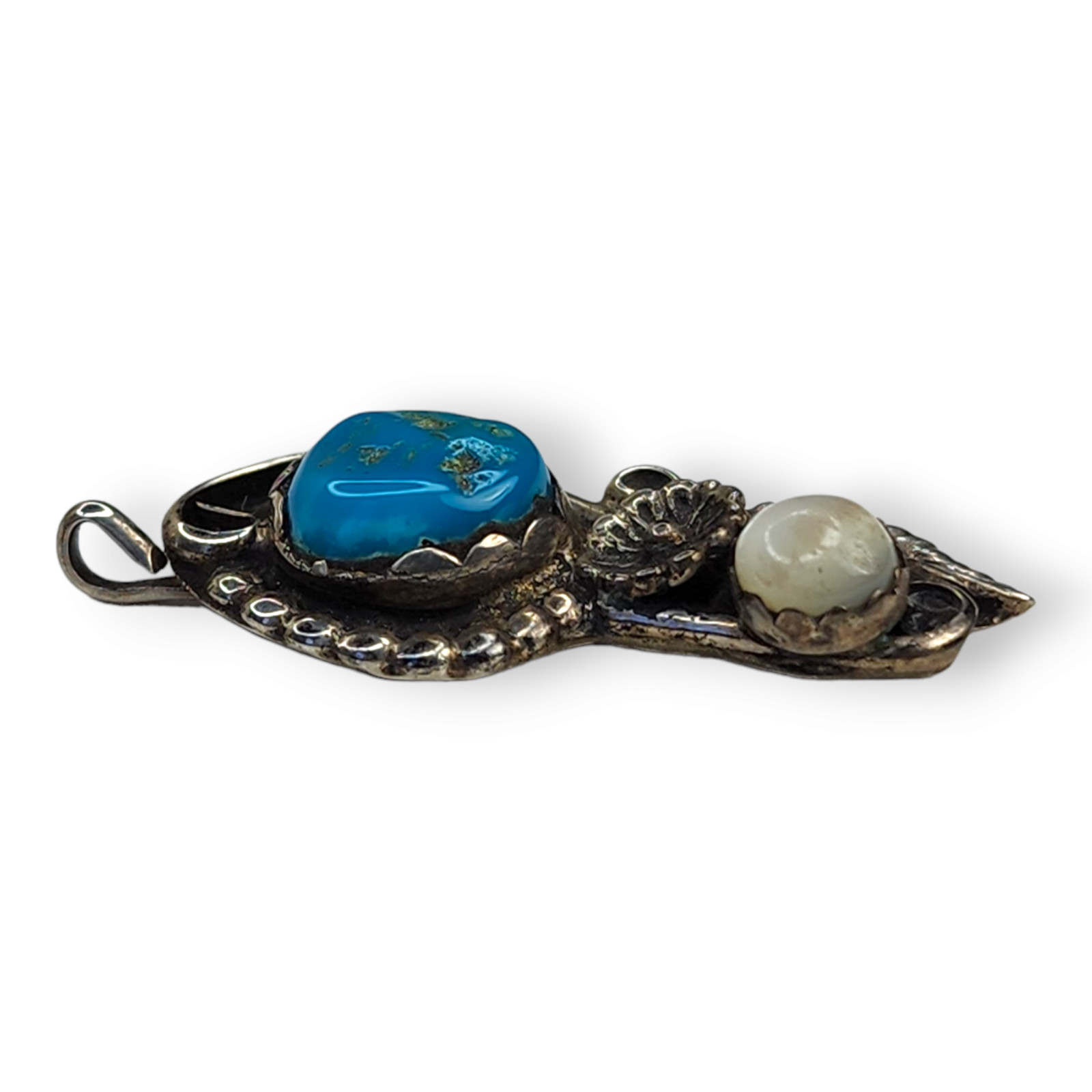 Vintage Sterling Silver 925 Sisteks Turquoise and Mother of Pearl Pendant