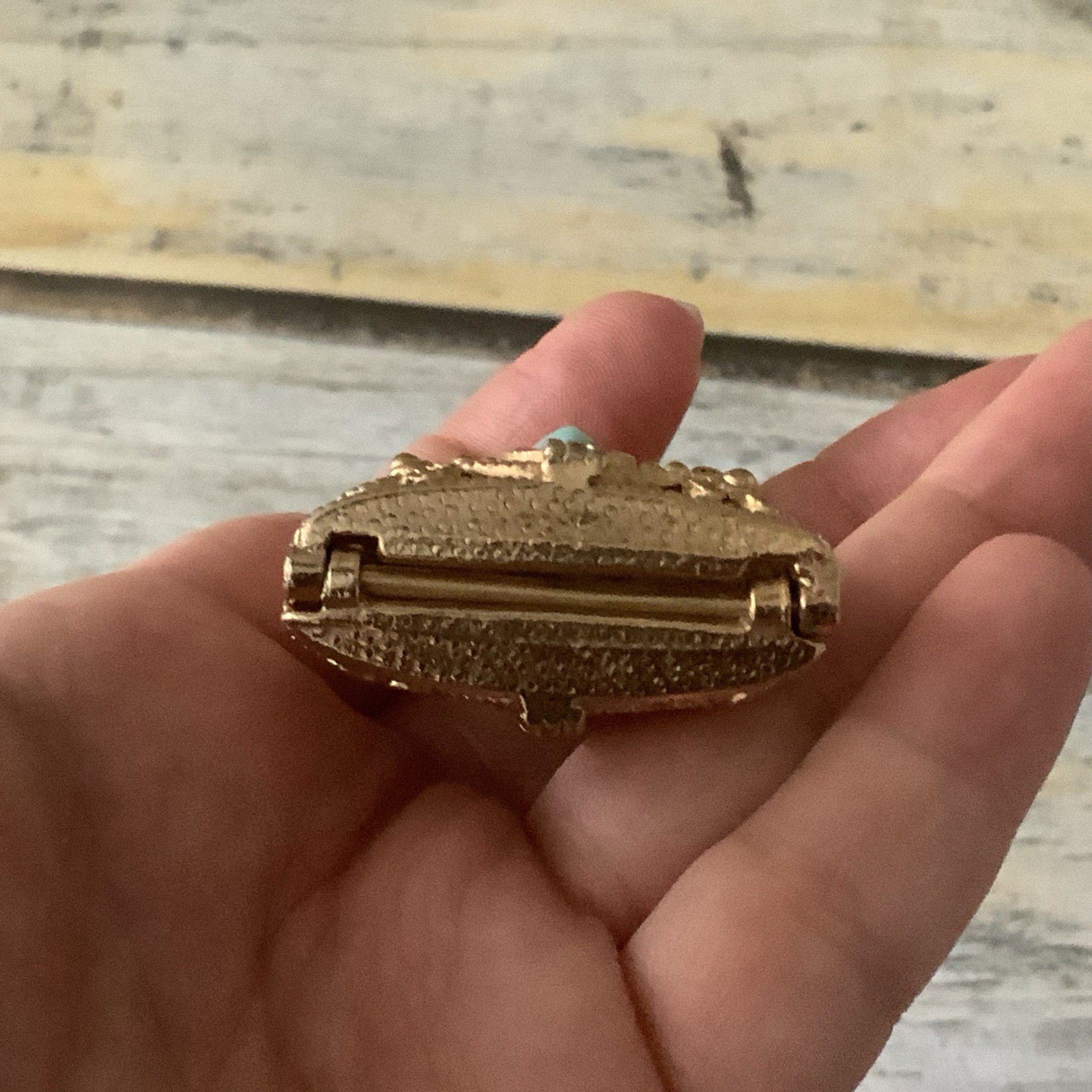 Vintage Small filigree Metal Purse charm with blue accent bracelet in gold tone