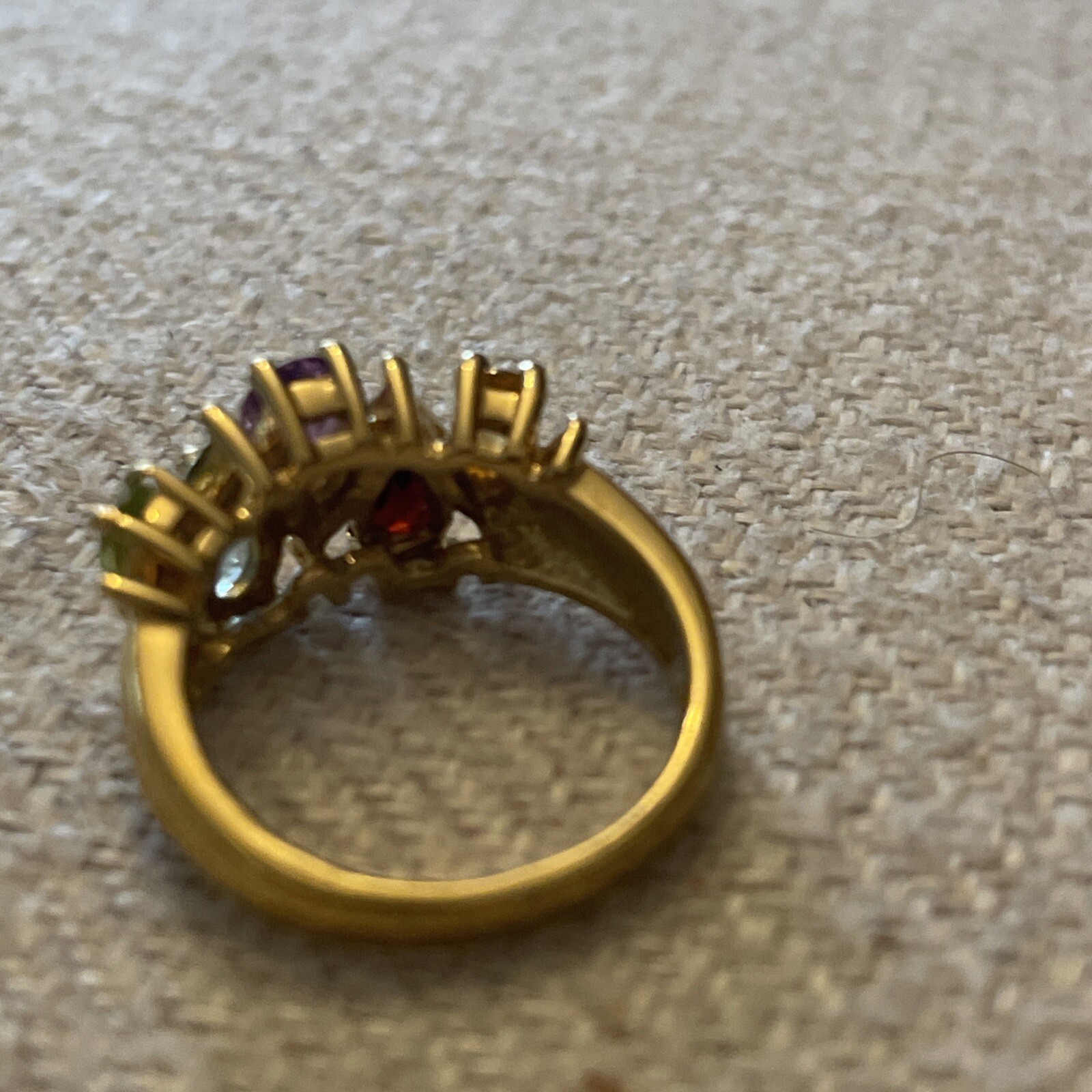 Vintage HSN Gold-Tone Ring 6 Multicolor Pear Cut Zig Zag CZ Stones Cluster