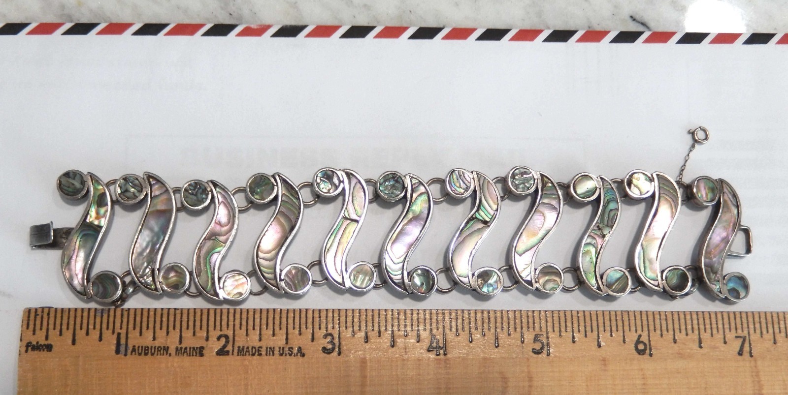 Deco Taxco 980 Silver Bracelet w/ Abalone 98% Silver
