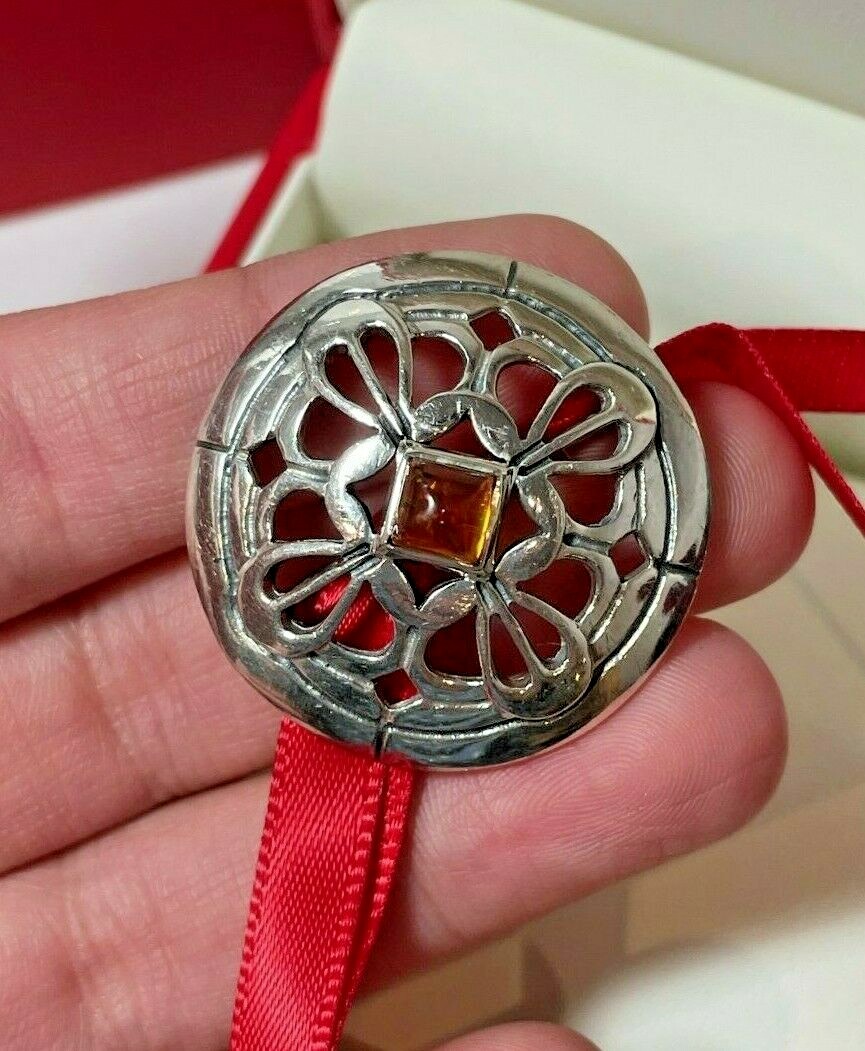 NIB Gift Kit Health KH95 Celtic Amber Sterling Silver 925 Filigree Brooch